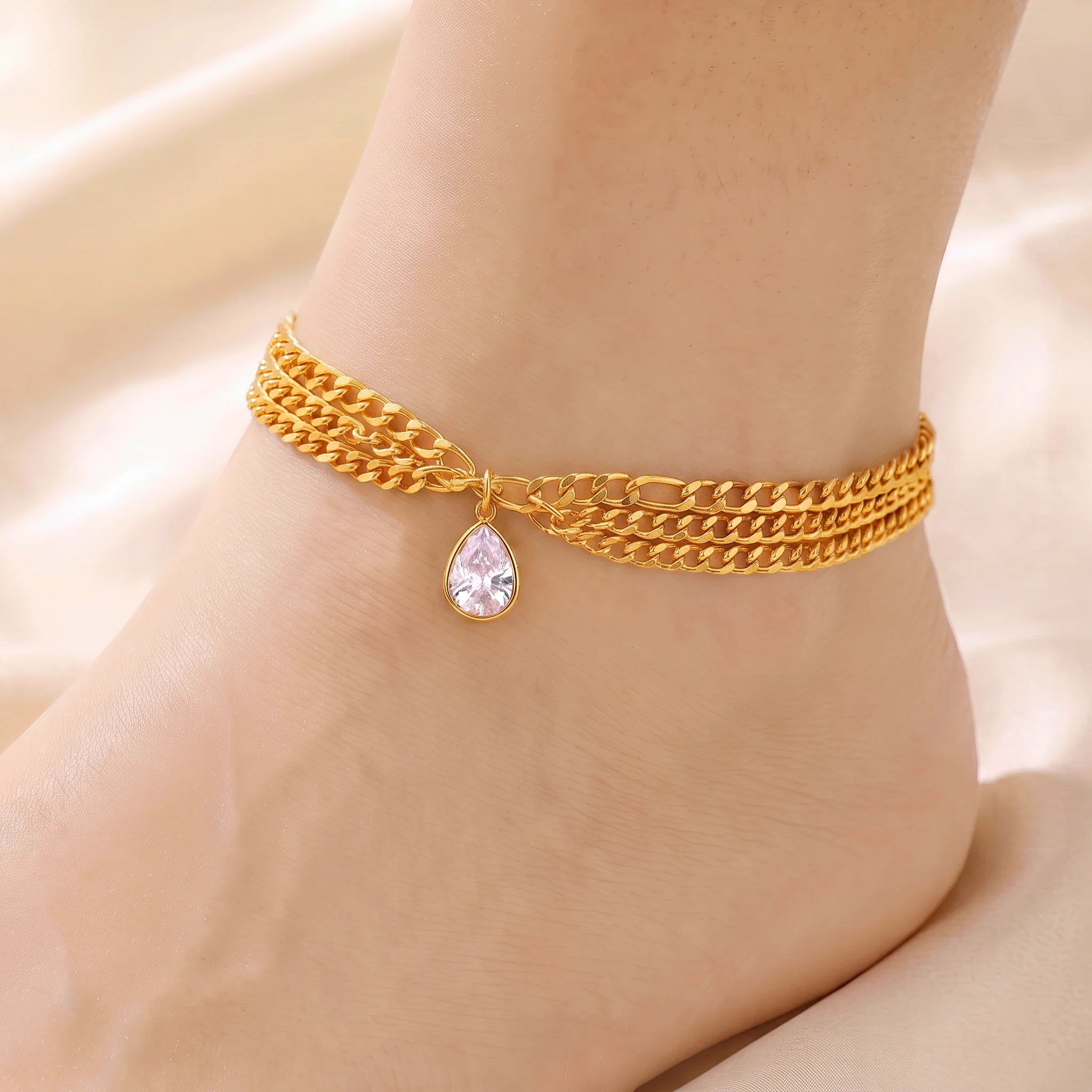 PRAO Anklet Anti-Tarnish Teardrop Charm