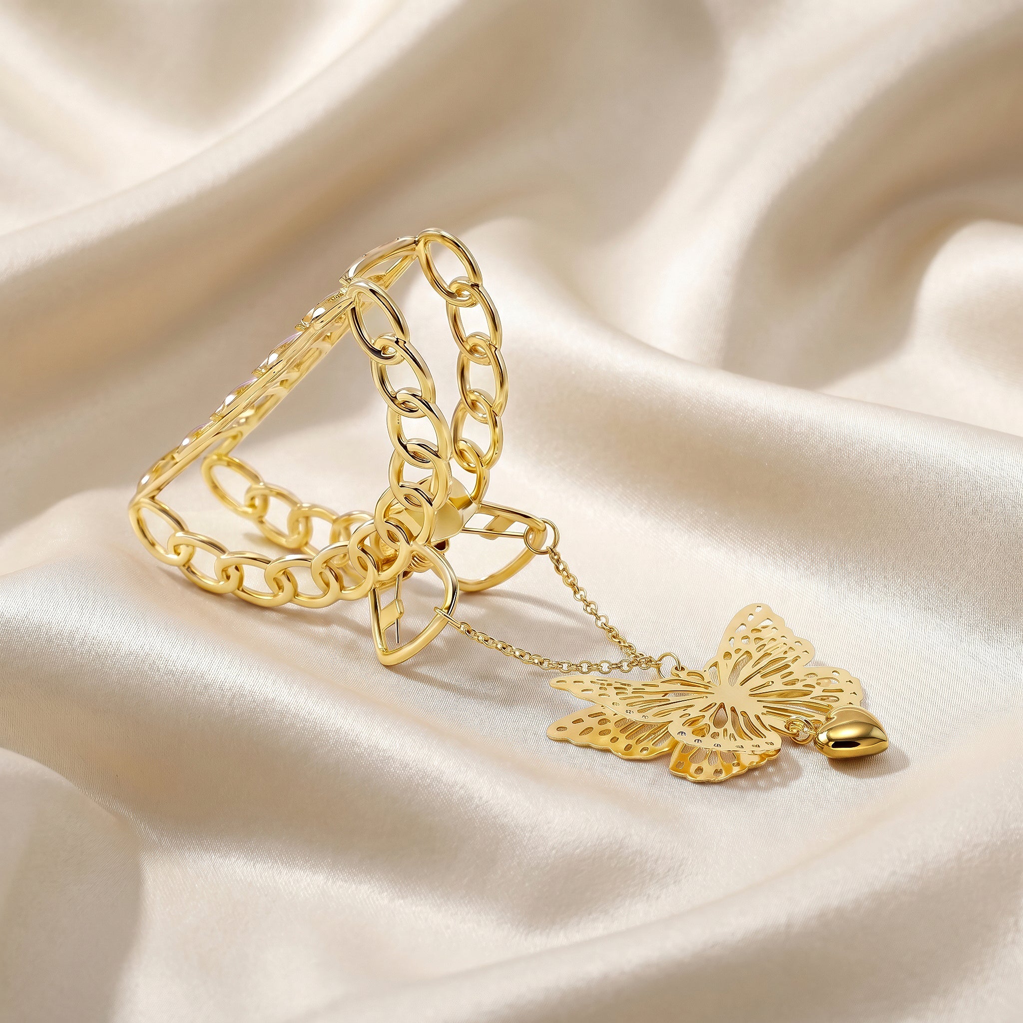 PRAO Hair Claw Clip Anti-Tarnish Butterfly Chain-Link With Heart Pendant - Image 4