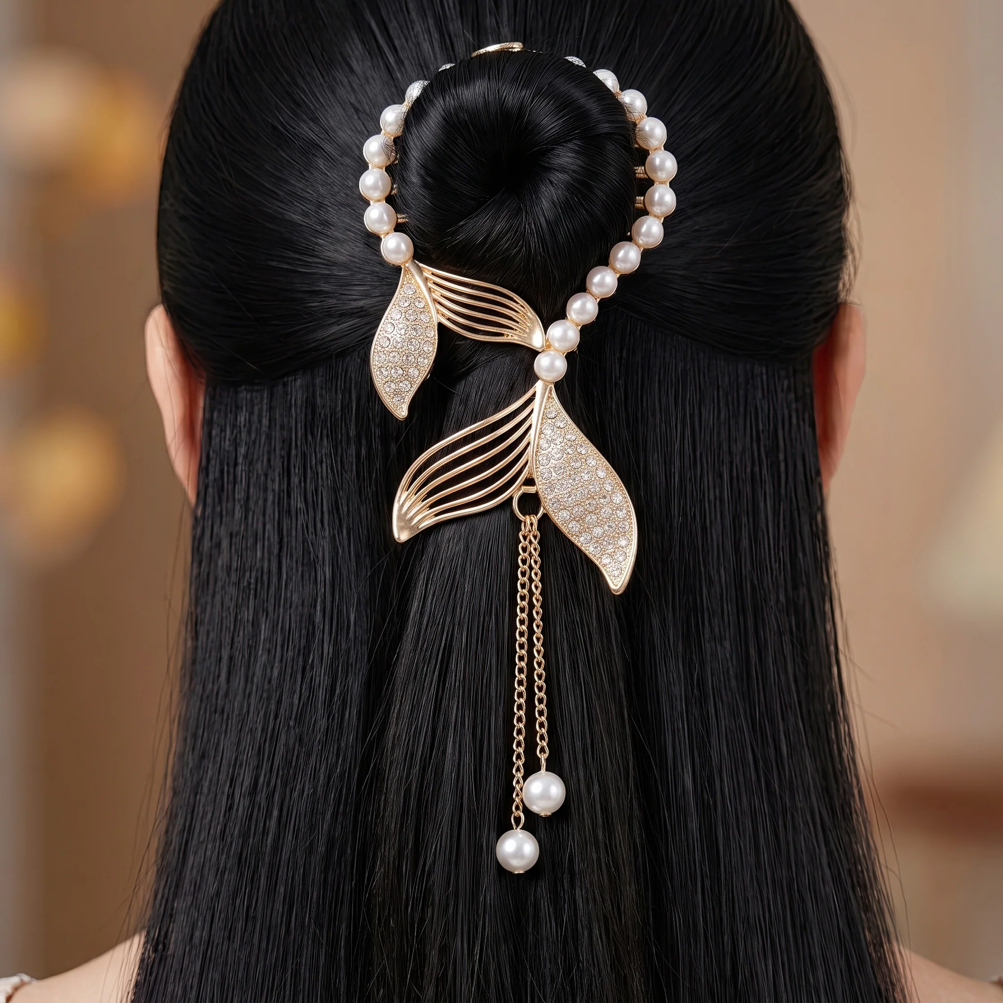 PRAO Hair Claw Clip Anti-Tarnish Mermaid Tail Pearl