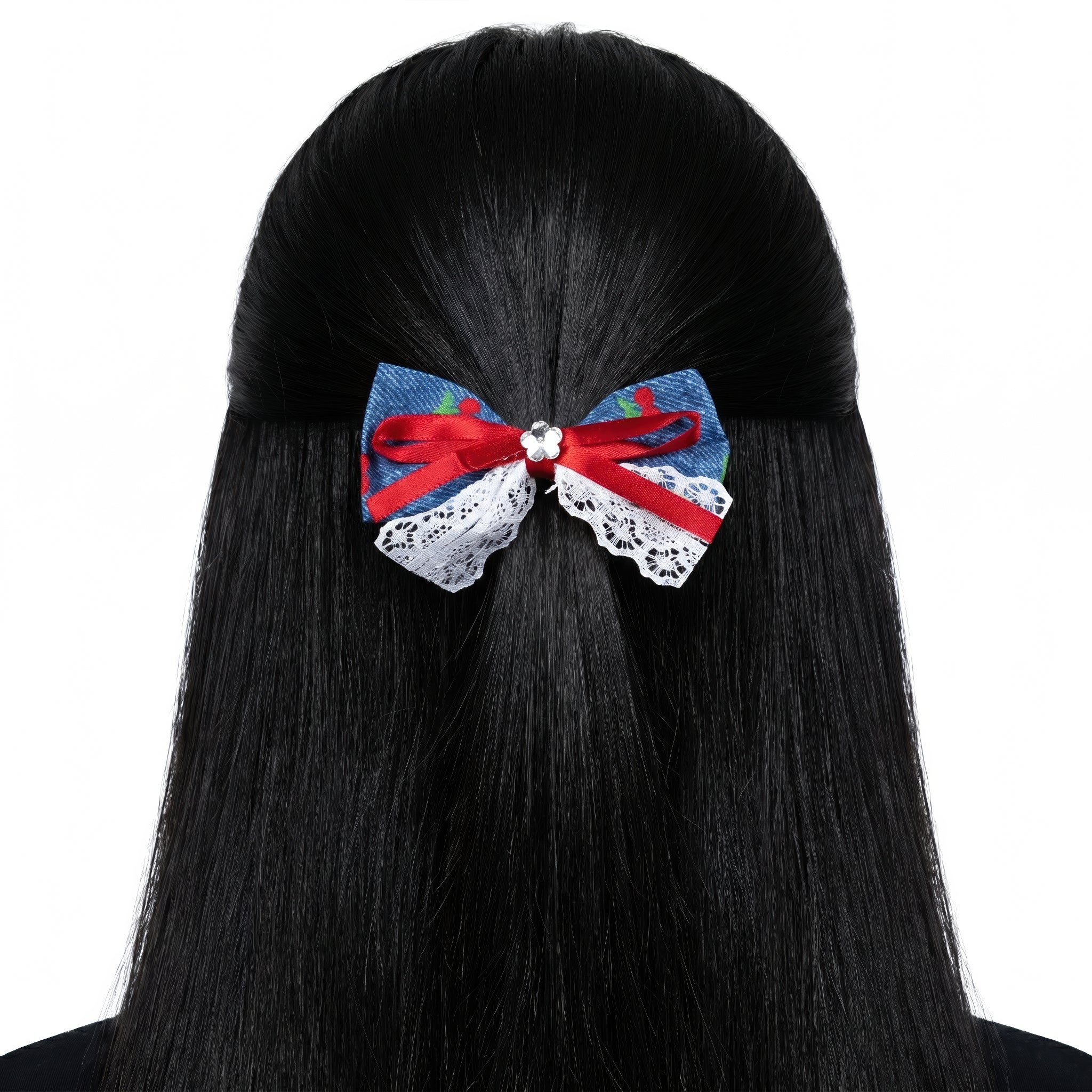 PRAO Hair Clip Denim Lace Bow - Image 2