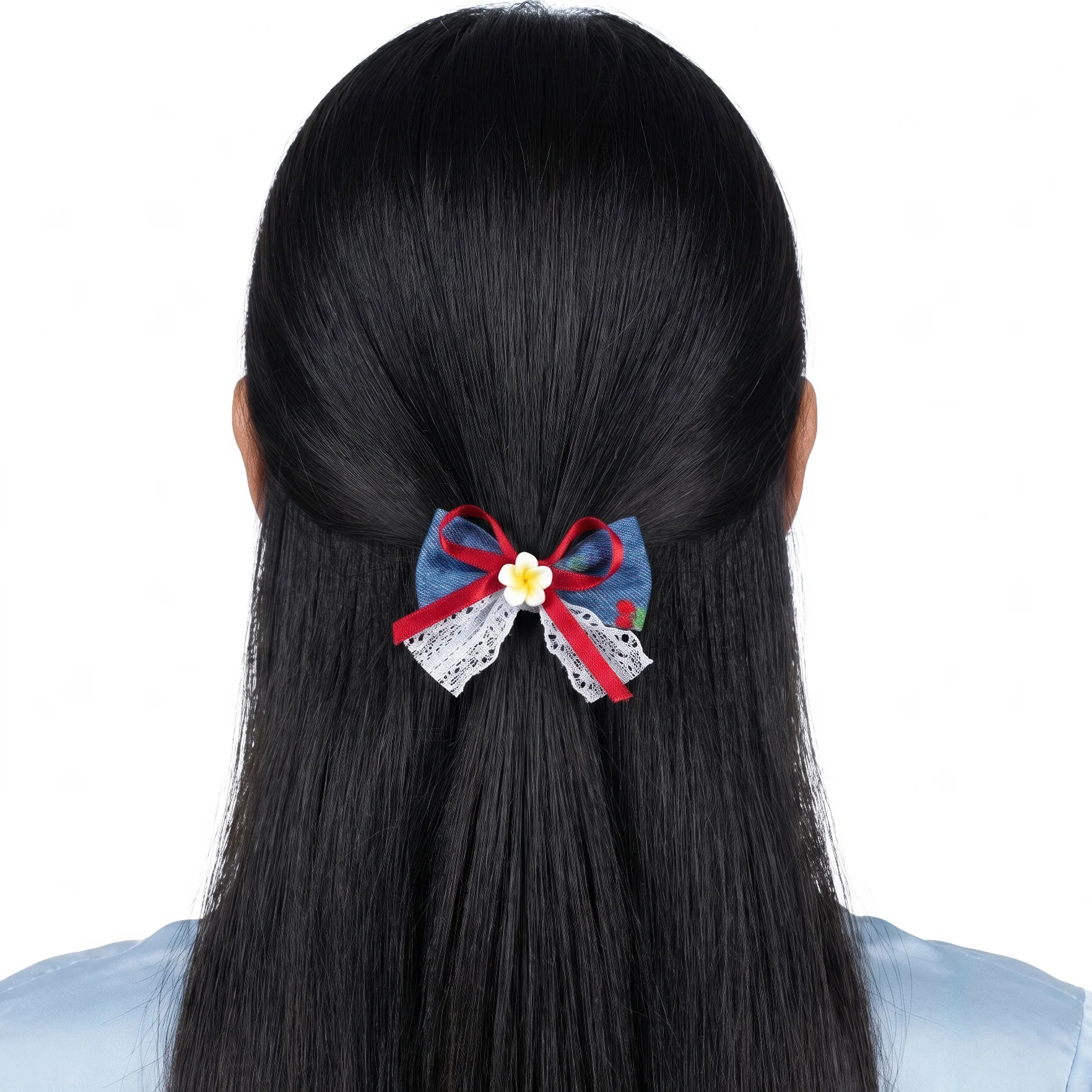 PRAO Hair Clip Anti-Tarnish Denim Plumeria - Image 2