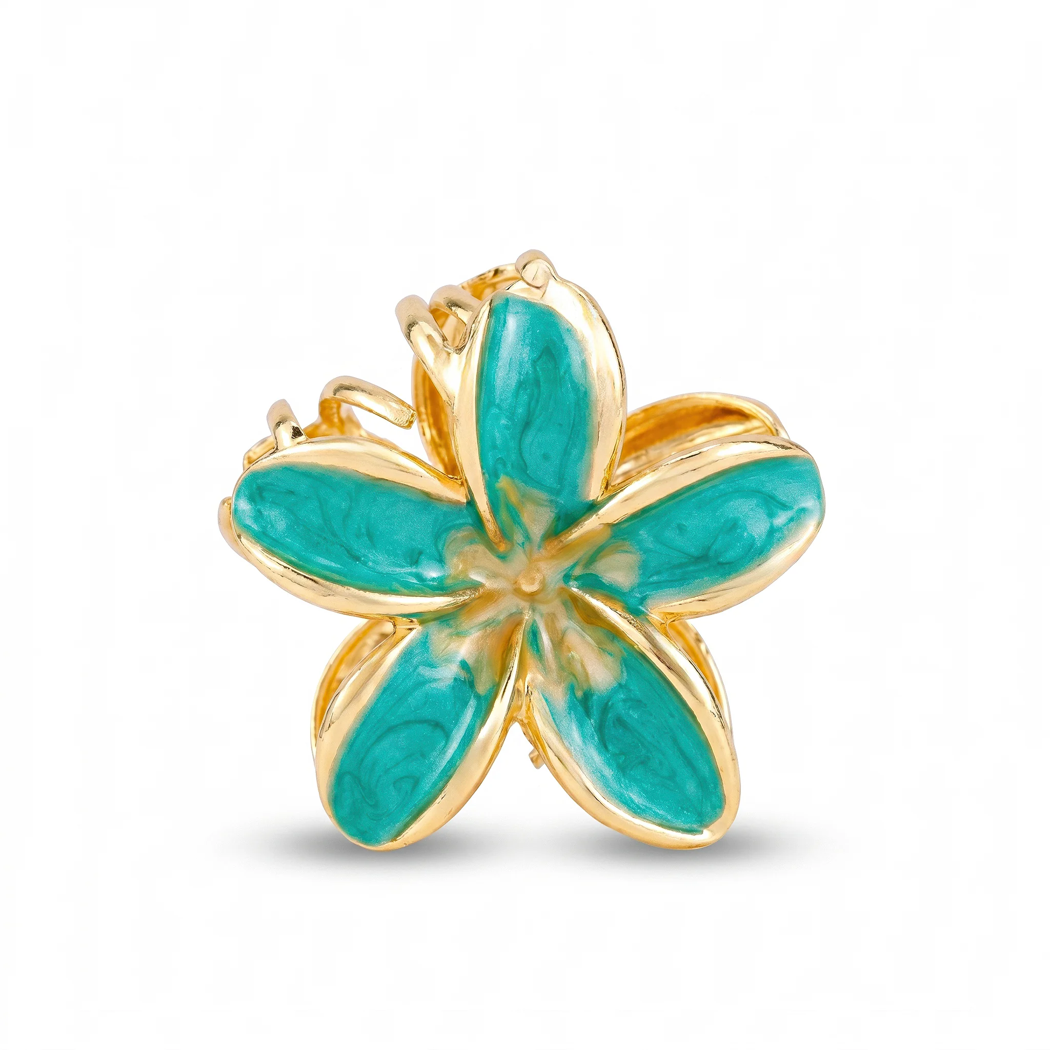 PRAO Hair Claw Clip Anti-Tarnish Turquoise Yellow Five Petal Enamel Flower Pin - Image 3