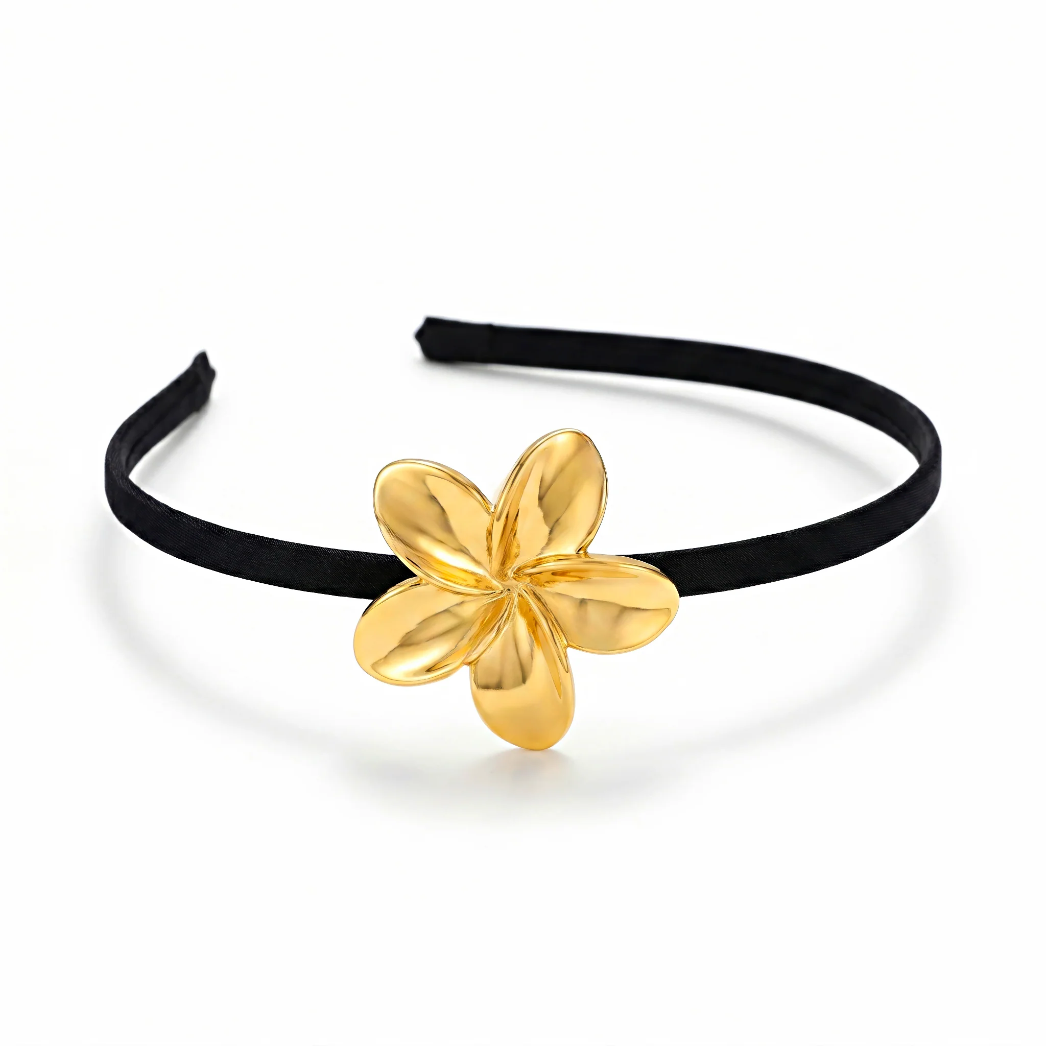 PRAO Hairband Anti-Tarnish Plumeria Cord Black Base - Image 4