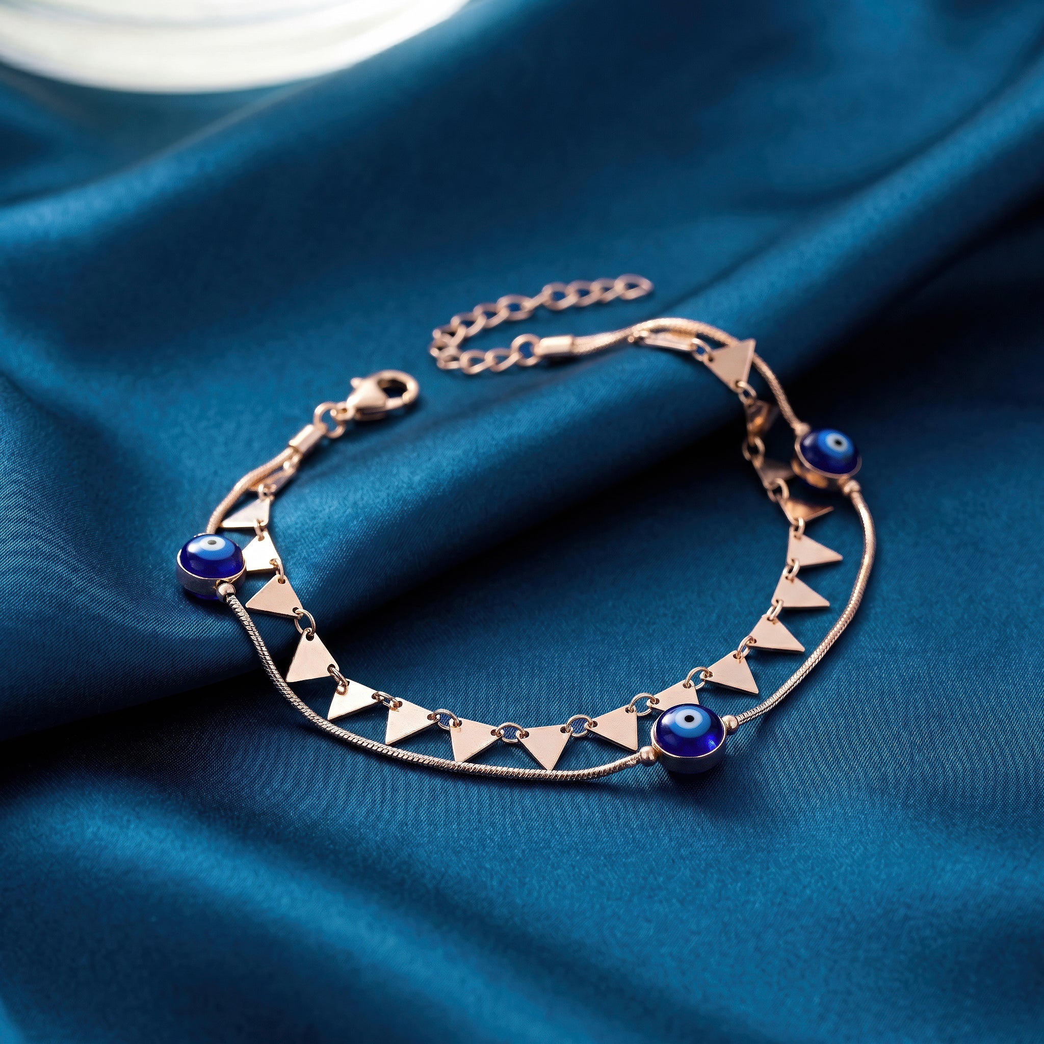 PRAO Anklet Anti-Tarnish Triangular Charms And Dark Blue Evil Eye Beads - Image 3