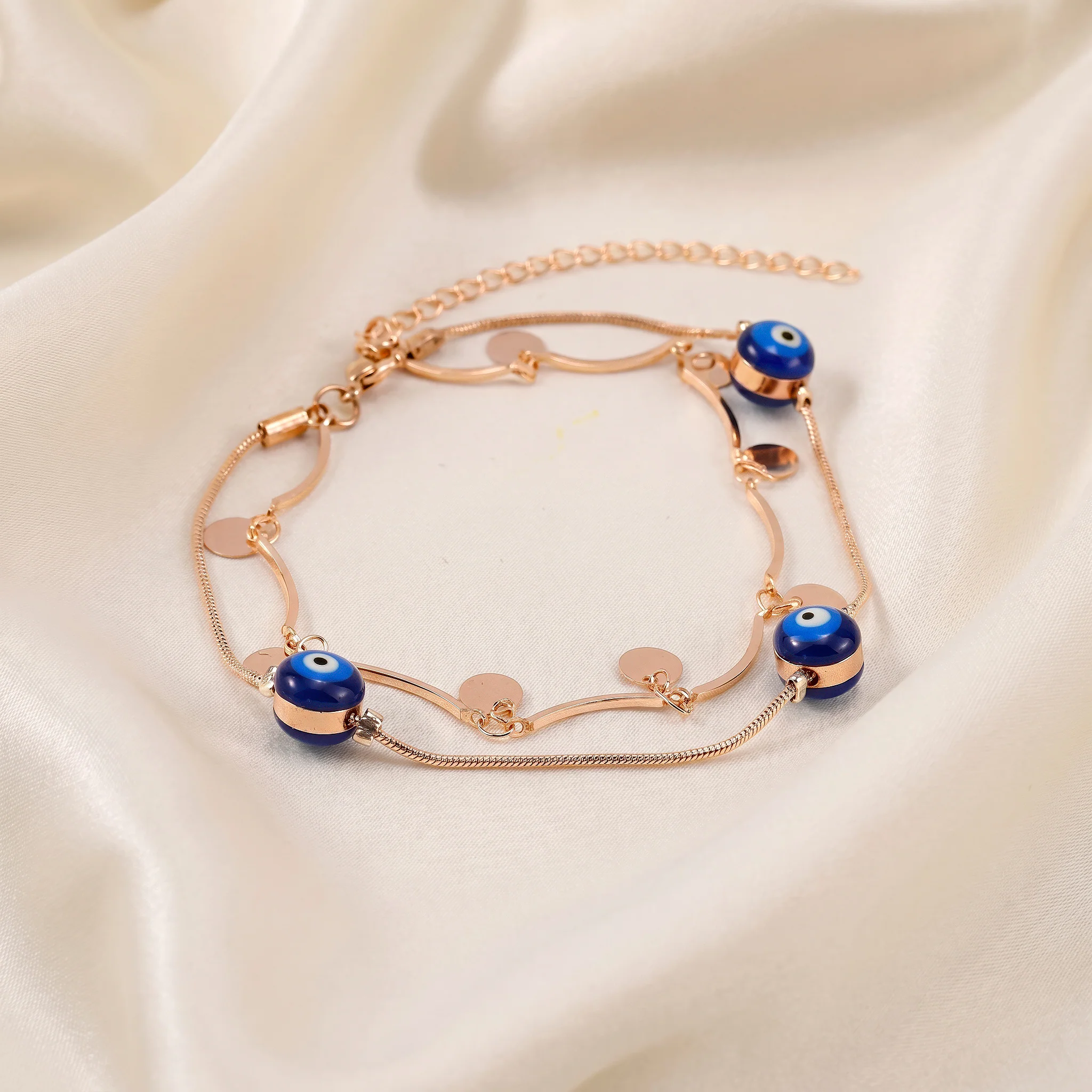 PRAO Anklet Anti-Tarnish Evil Eye With Coin Charms And Blue Evil Eye Beads - Image 4