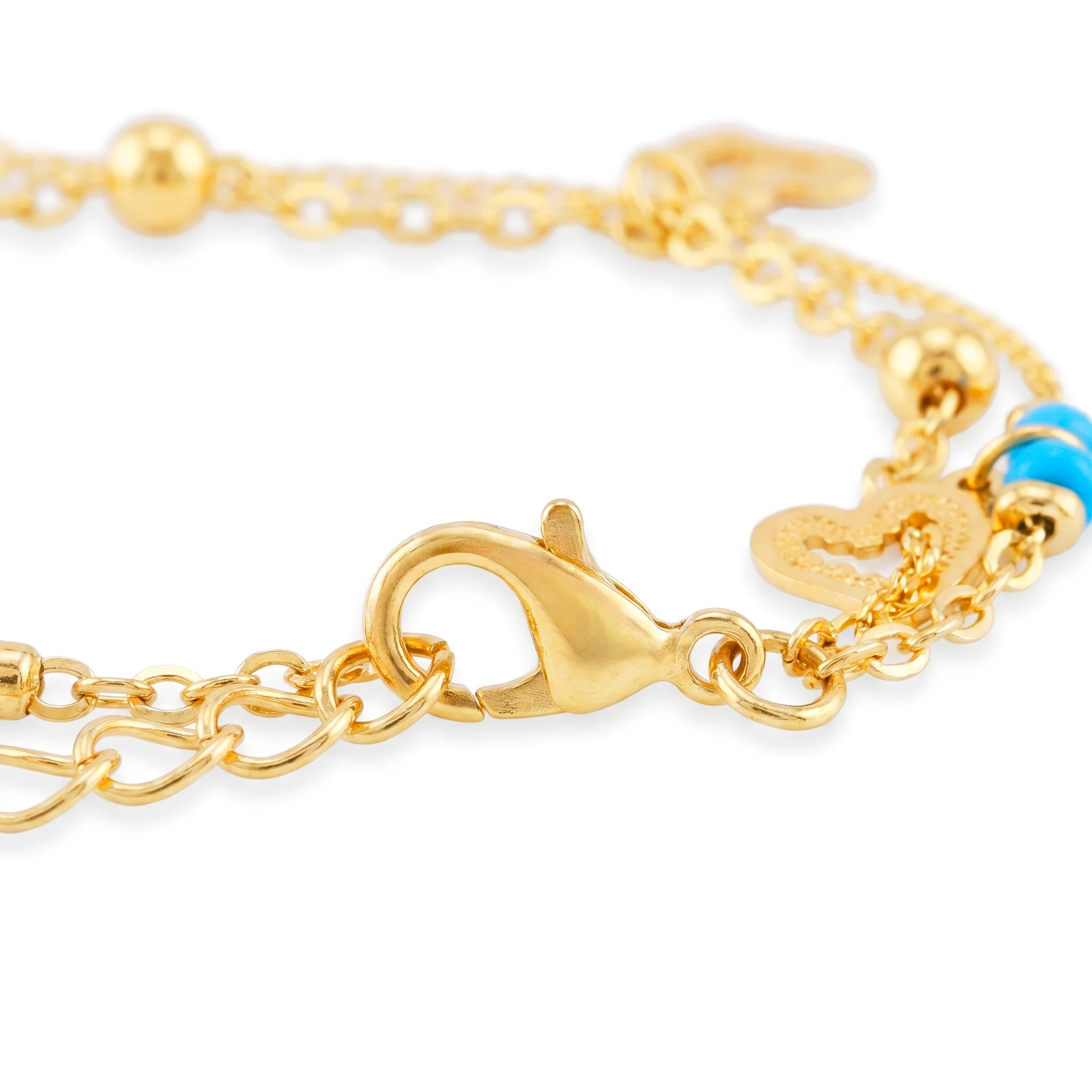 PRAO Anklet Anti-Tarnish Multi-Strand With Heart Charms And Turquoise Beads - Image 5
