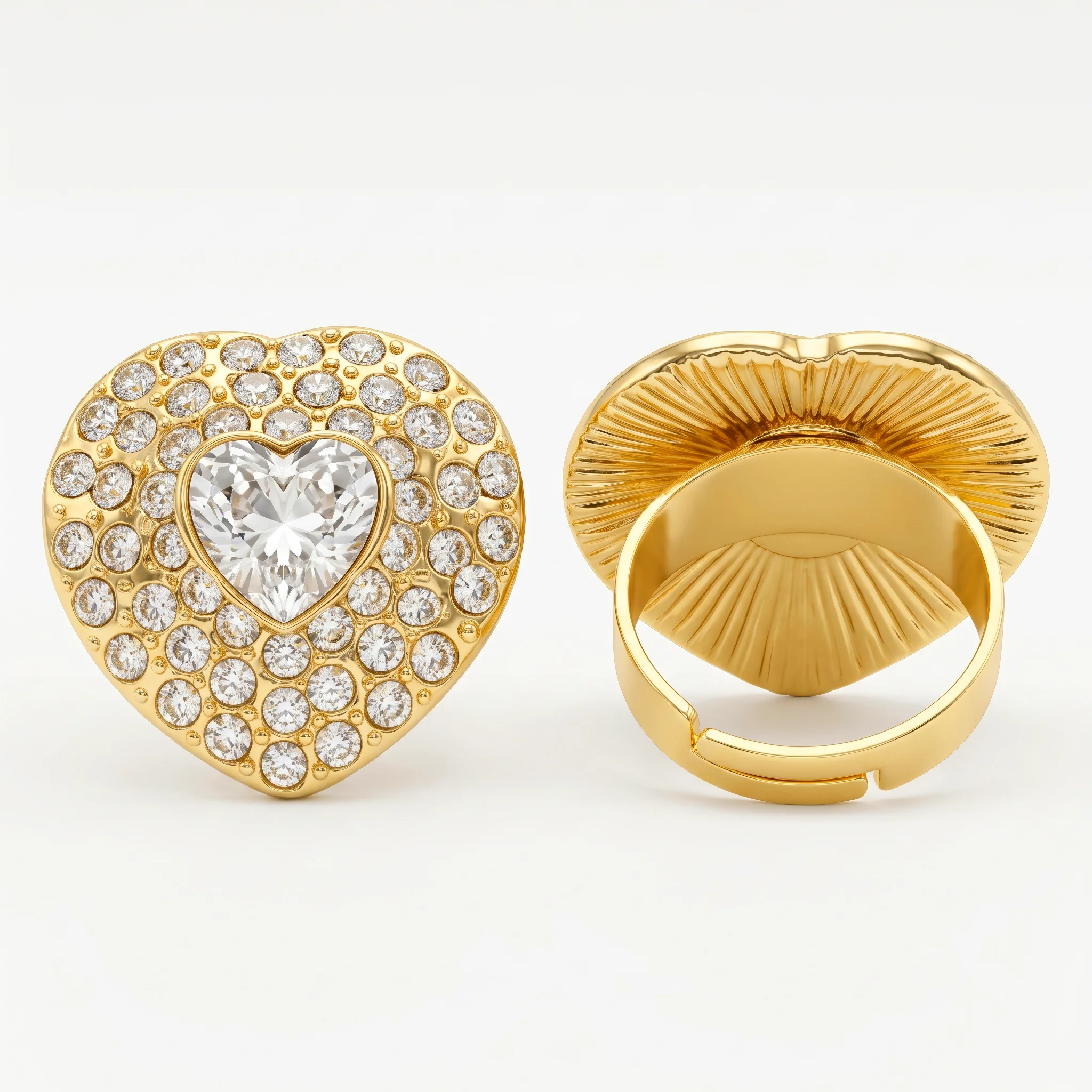 PRAO Ring Anti-Tarnish Heart-Shaped Crystal With Rhinestones (Adjustable Size) - Image 5