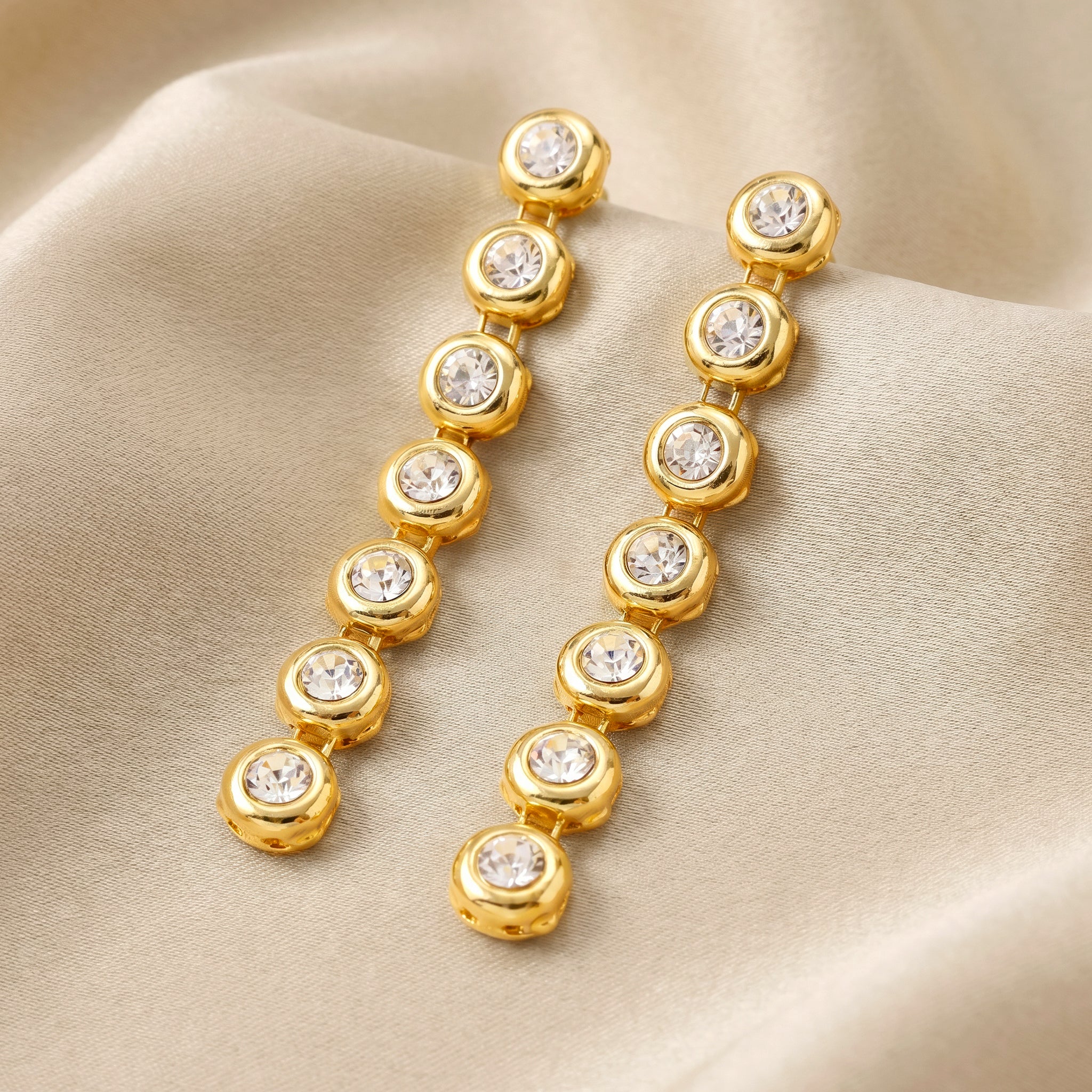 PRAO Earrings Anti-Tarnish Linear Drop With Crystals - Image 2
