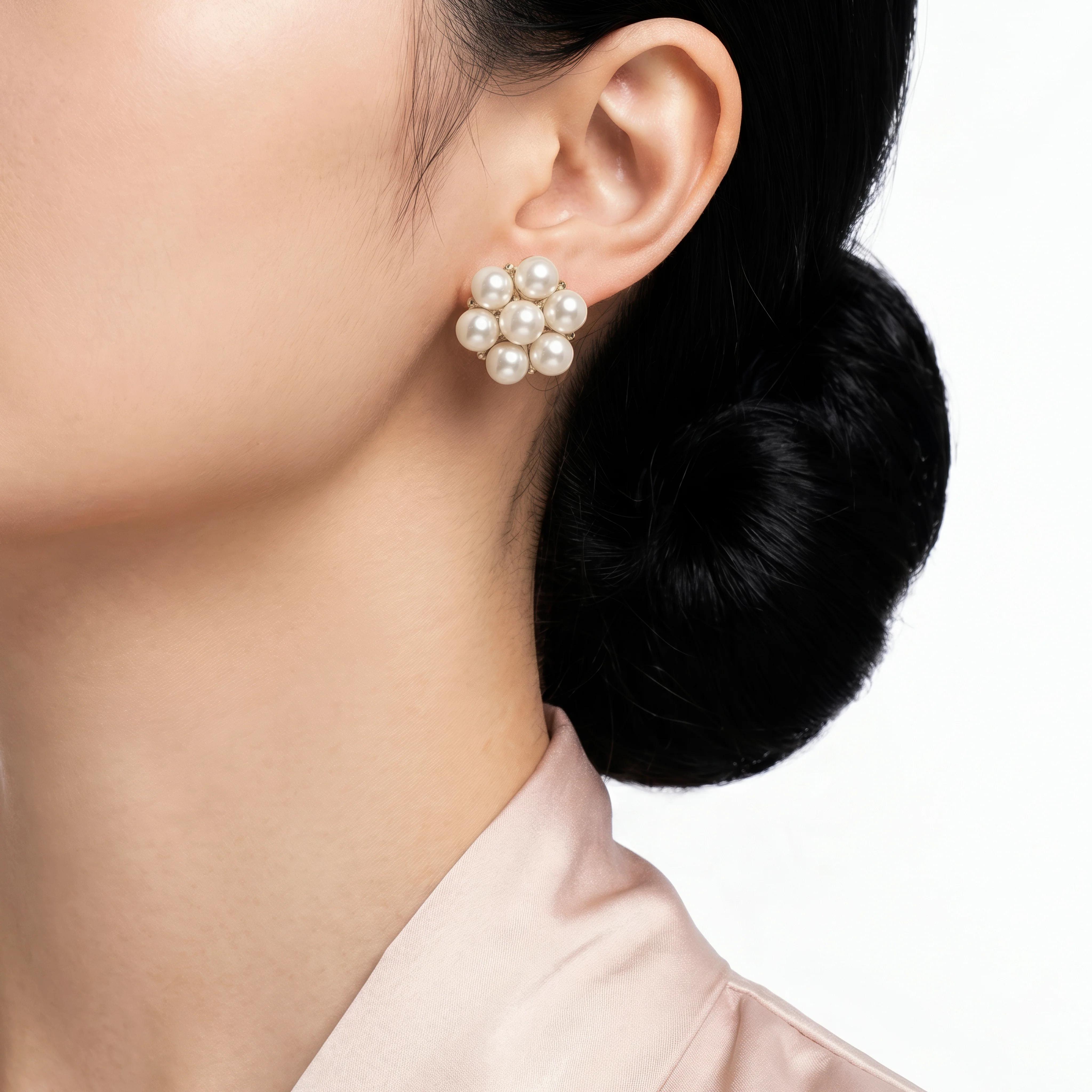 PRAO Earrings Anti-Tarnish Floral Pearl Studs - Image 3