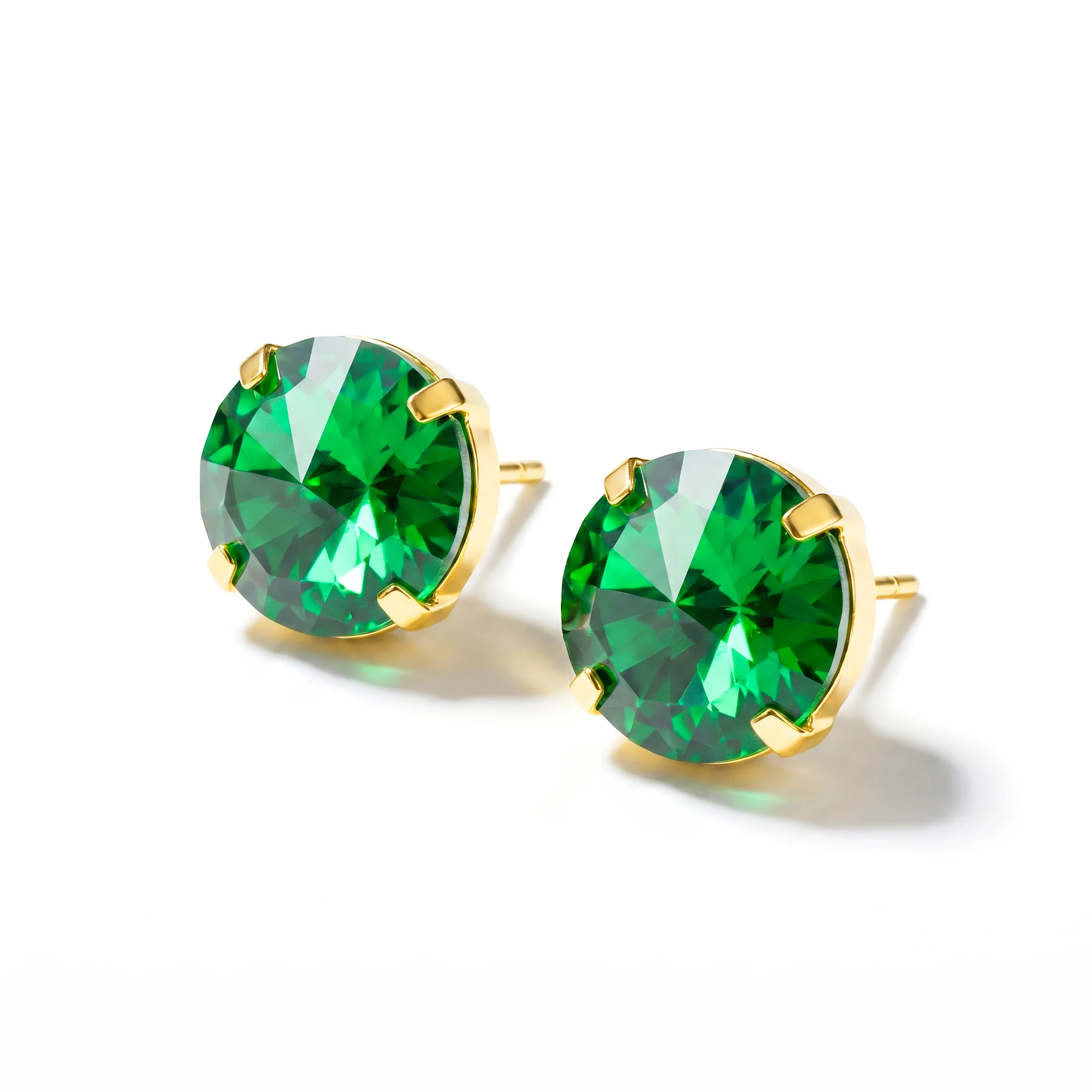 PRAO Earrings Anti-Tarnish Oversized Round Emerald Crystal Studs