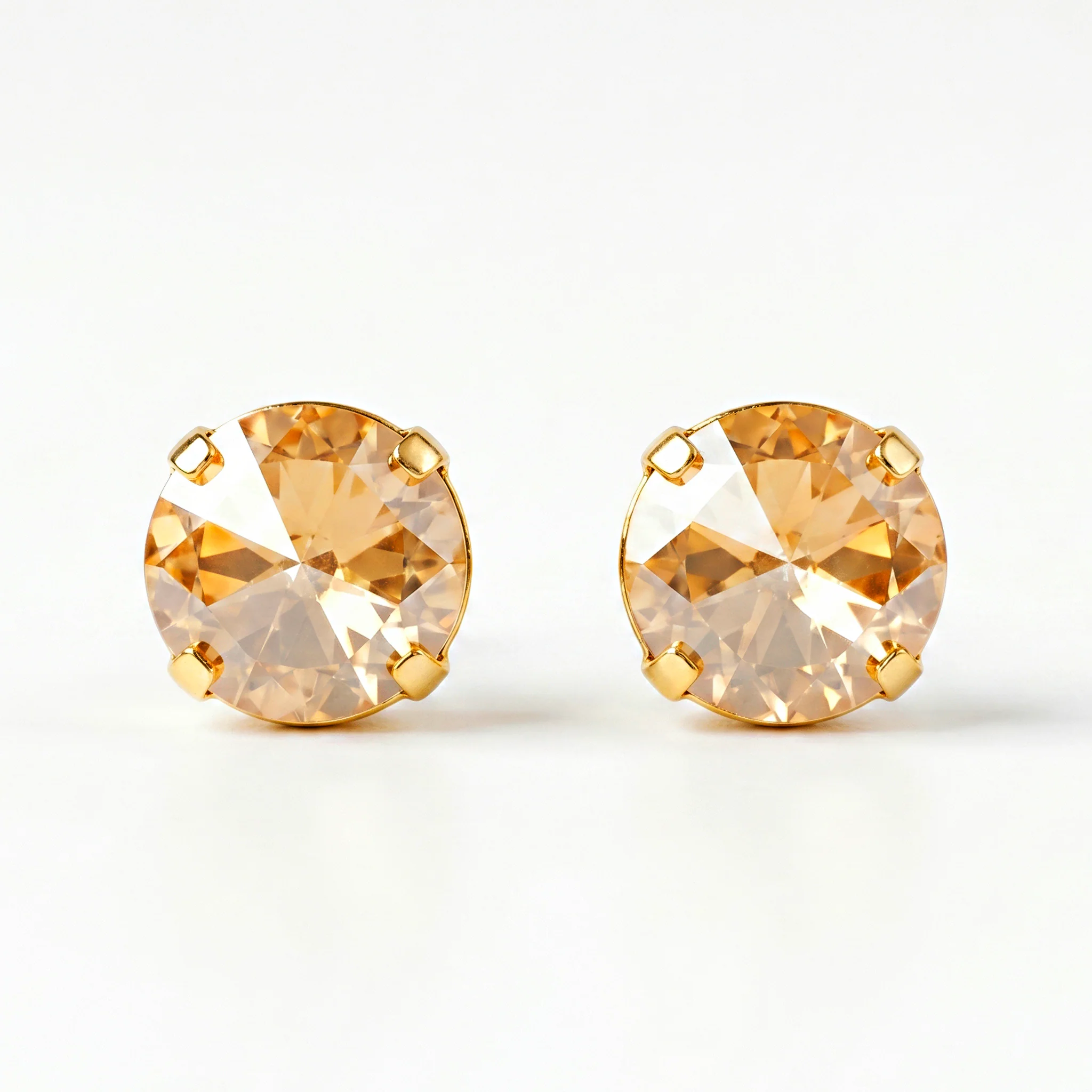 PRAO Earrings Anti-Tarnish Oversized Round Champagne Crystal Studs - Image 3