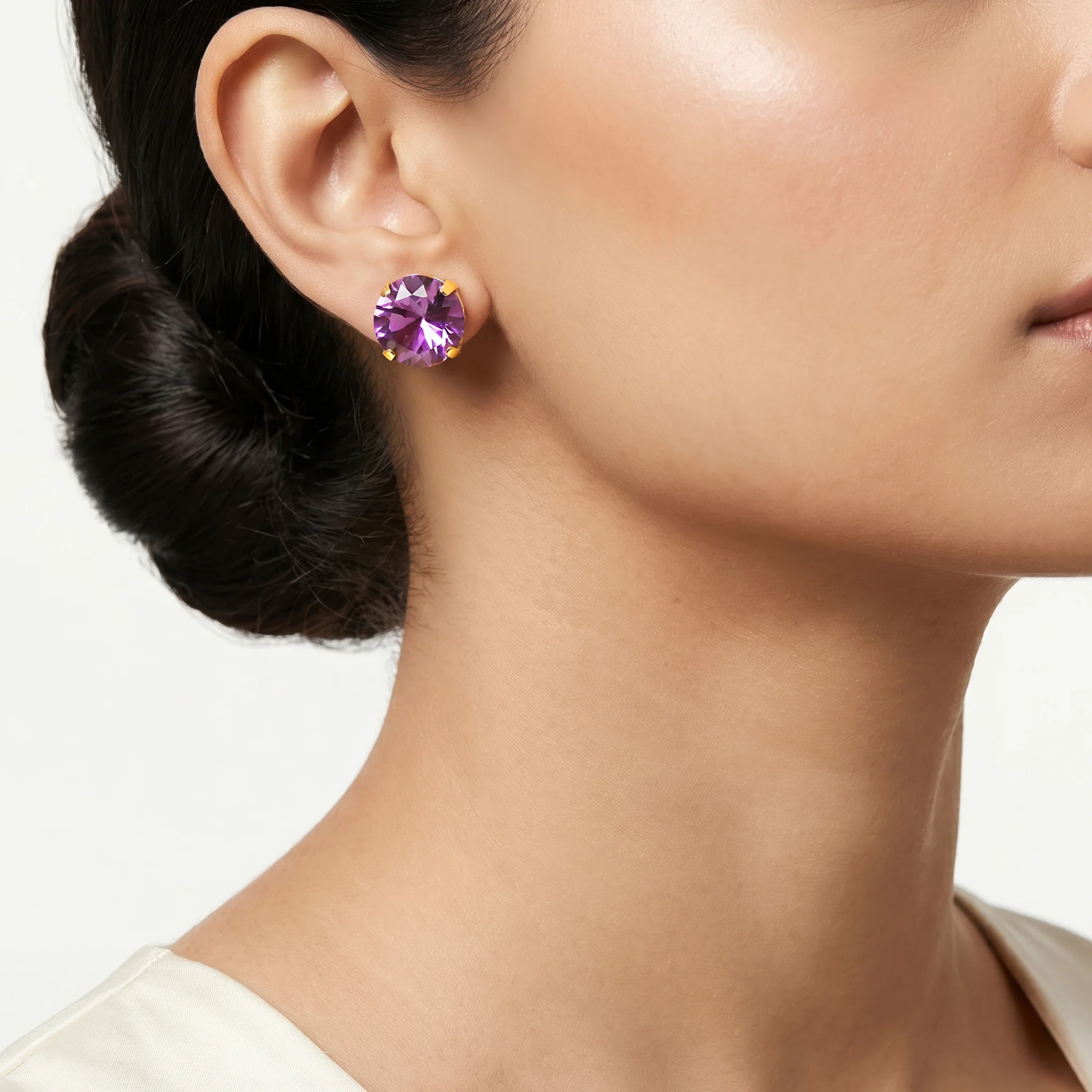 PRAO Earrings Anti-Tarnish Oversized Round Purple Crystal Studs - Image 2