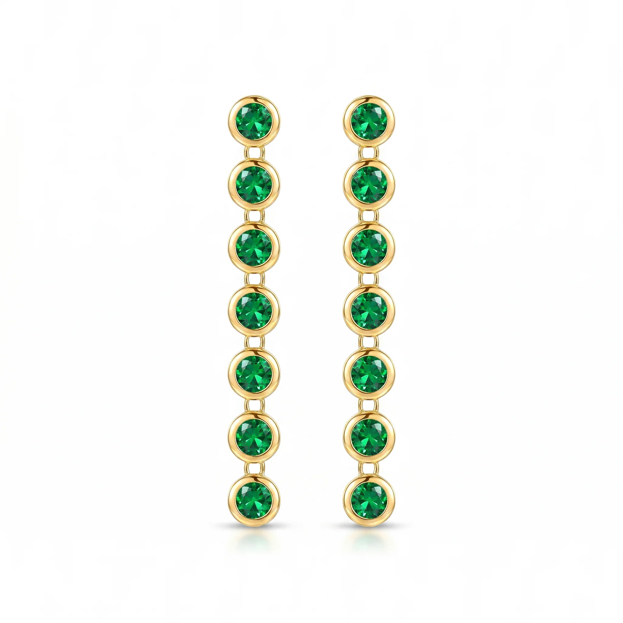 PRAO Earrings Anti-Tarnish Linear Drop With Emerald Crystals - Image 2