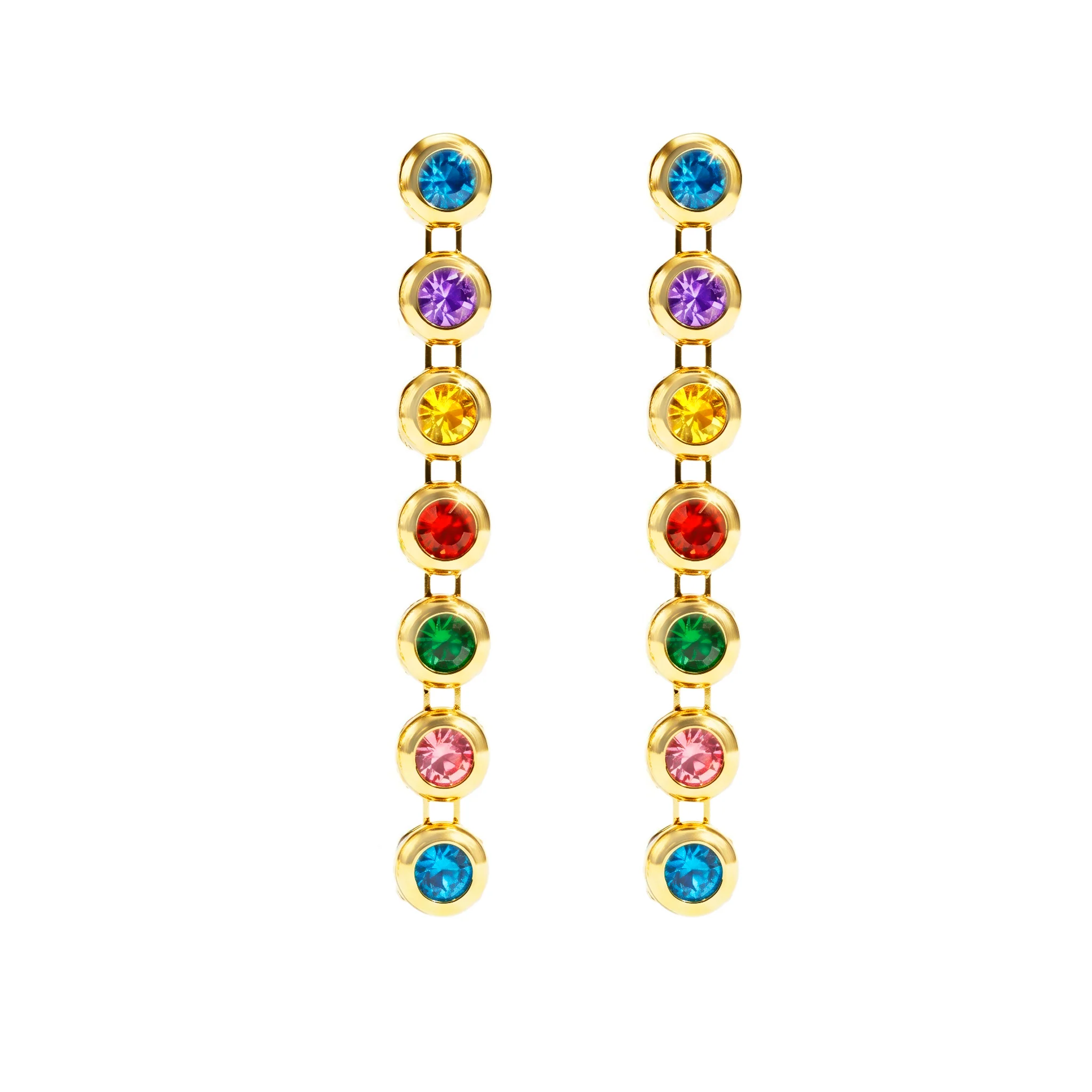 PRAO Earrings Anti-Tarnish Linear Drop With Multicolor Crystals - Image 2