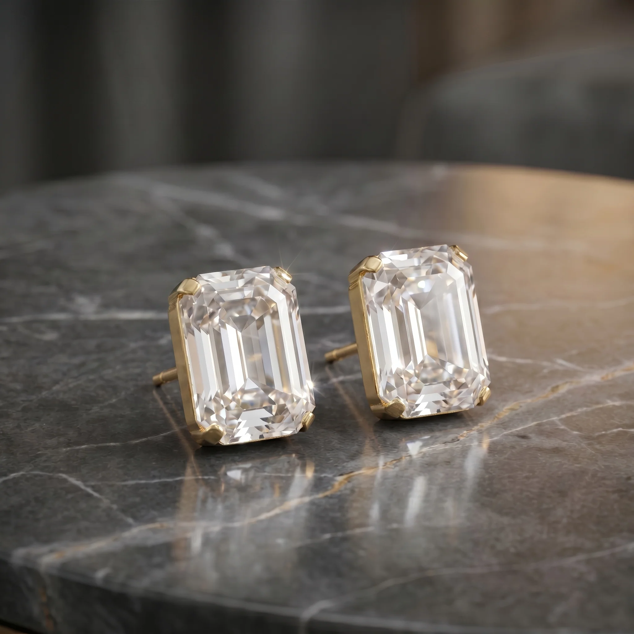 PRAO Earrings Anti-Tarnish White Emerald-Cut Crystal Studs - Image 4