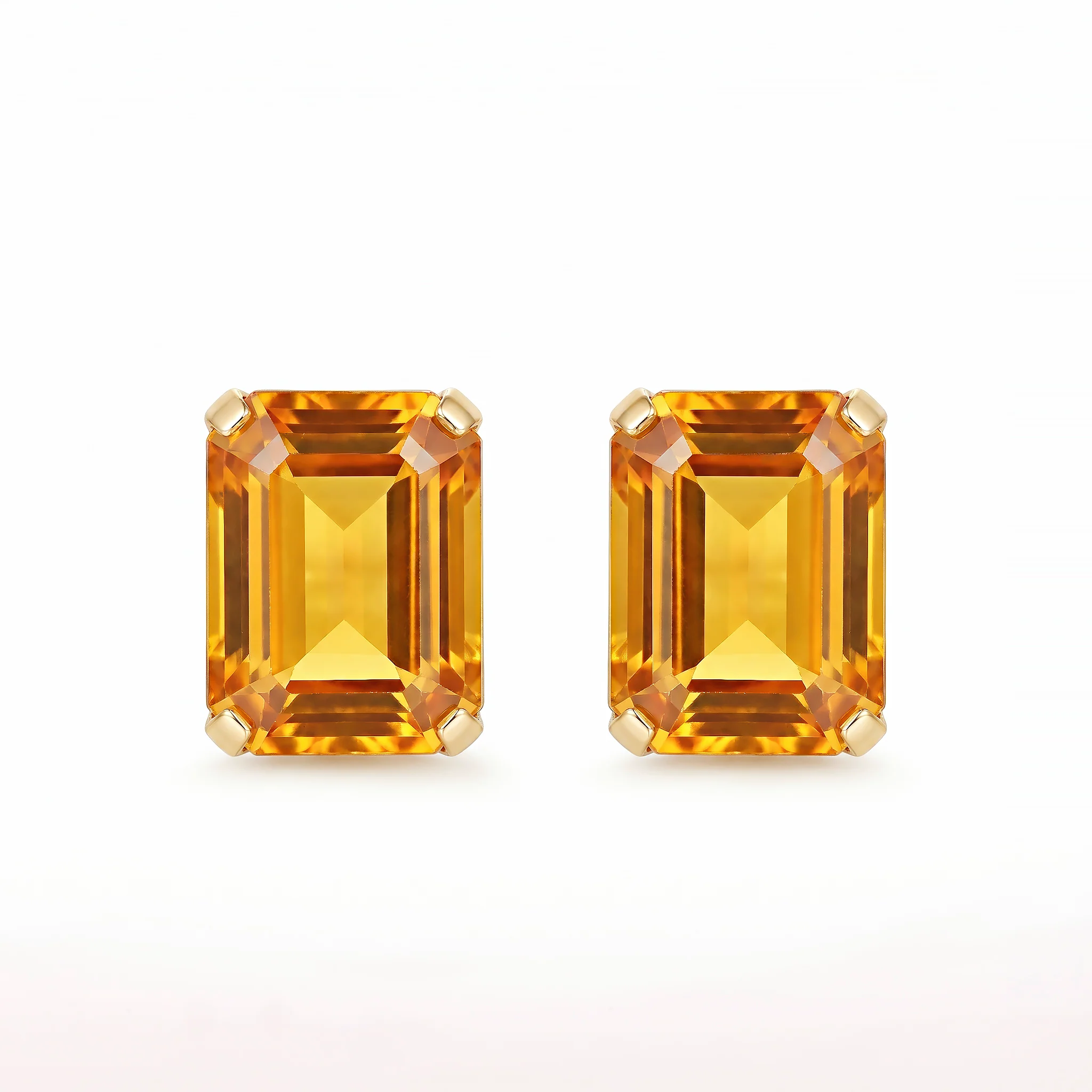 PRAO Earrings Anti-Tarnish Amber Yellow Emerald-Cut Crystal Studs