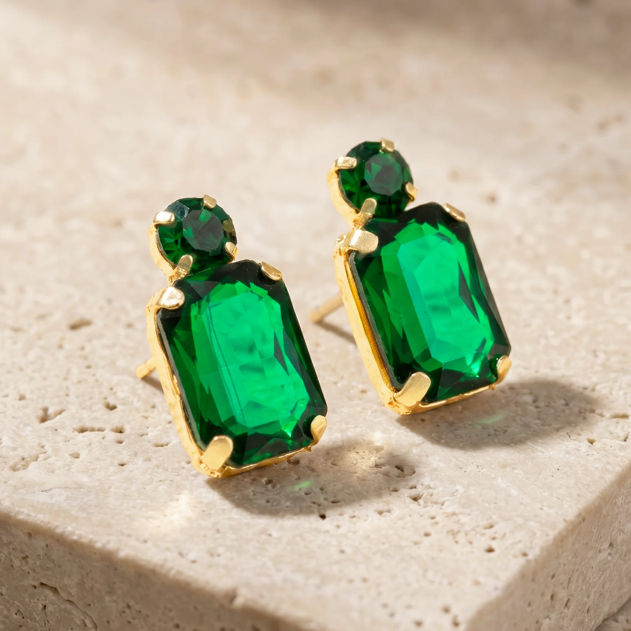 PRAO Earrings Anti-Tarnish Rectangular Emerald Gemstone - Image 4