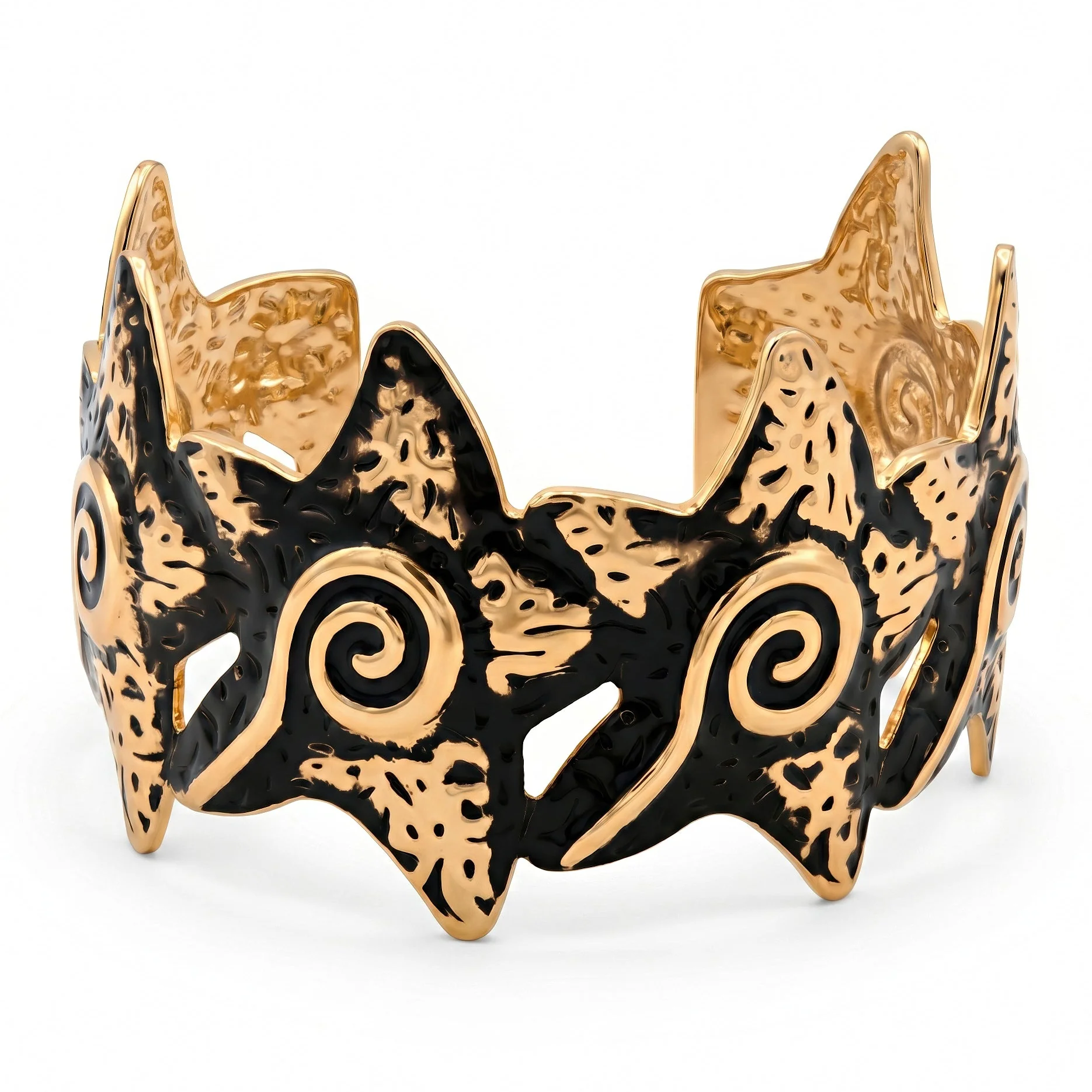 PRAO Bracelet Anti-Tarnish Starfish Spiral Motif Cuff (Adjustable Size)