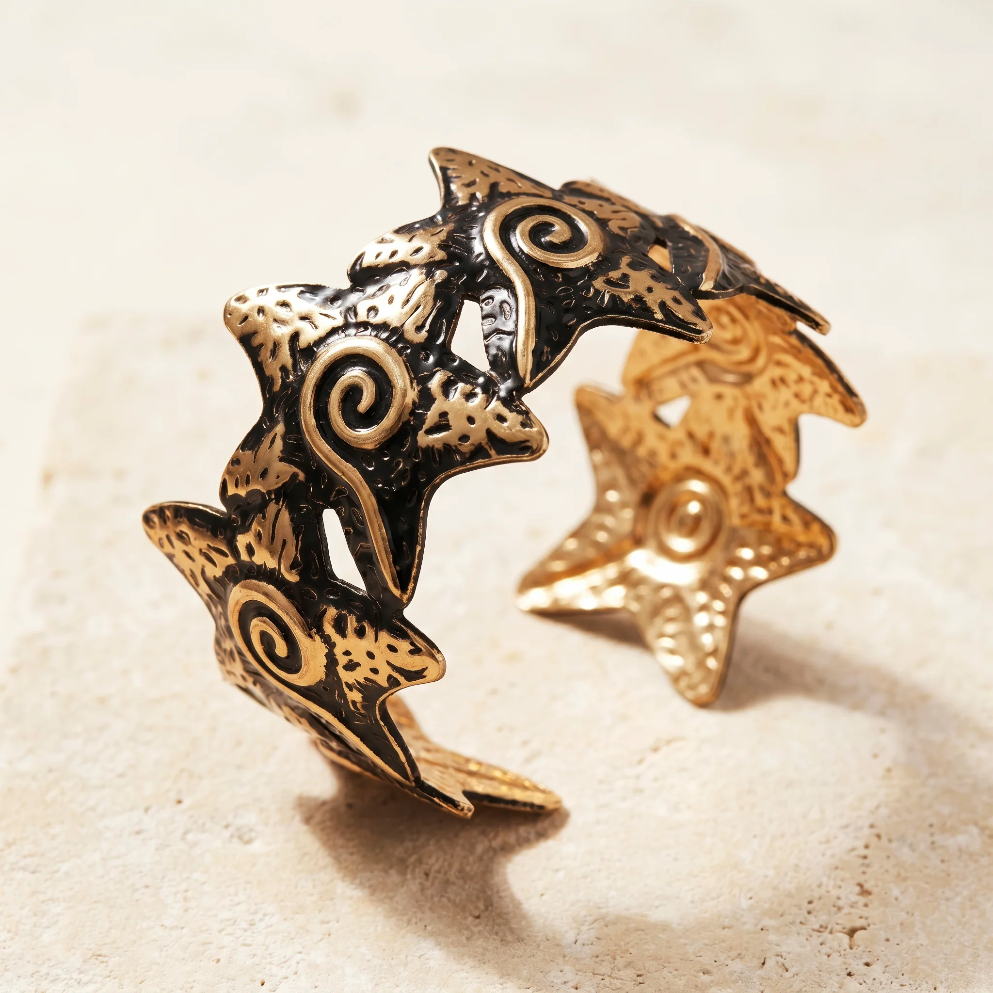 PRAO Bracelet Anti-Tarnish Starfish Spiral Motif Cuff (Adjustable Size) - Image 4