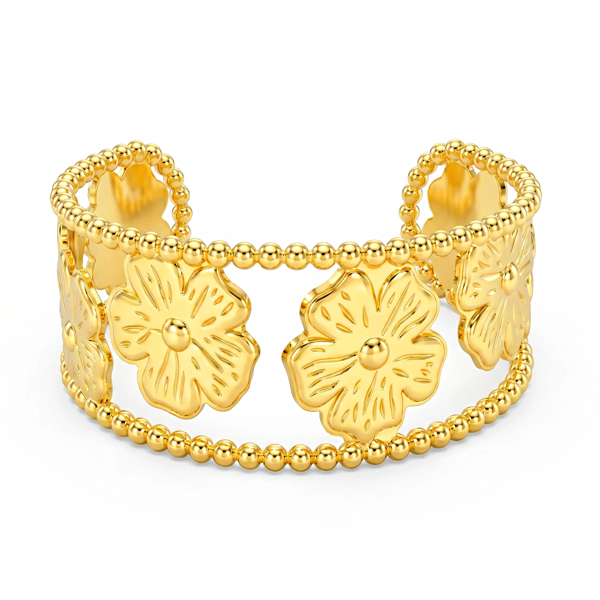 PRAO Bracelet Anti-Tarnish Floral Openwork Cuff (Adjustable Size)