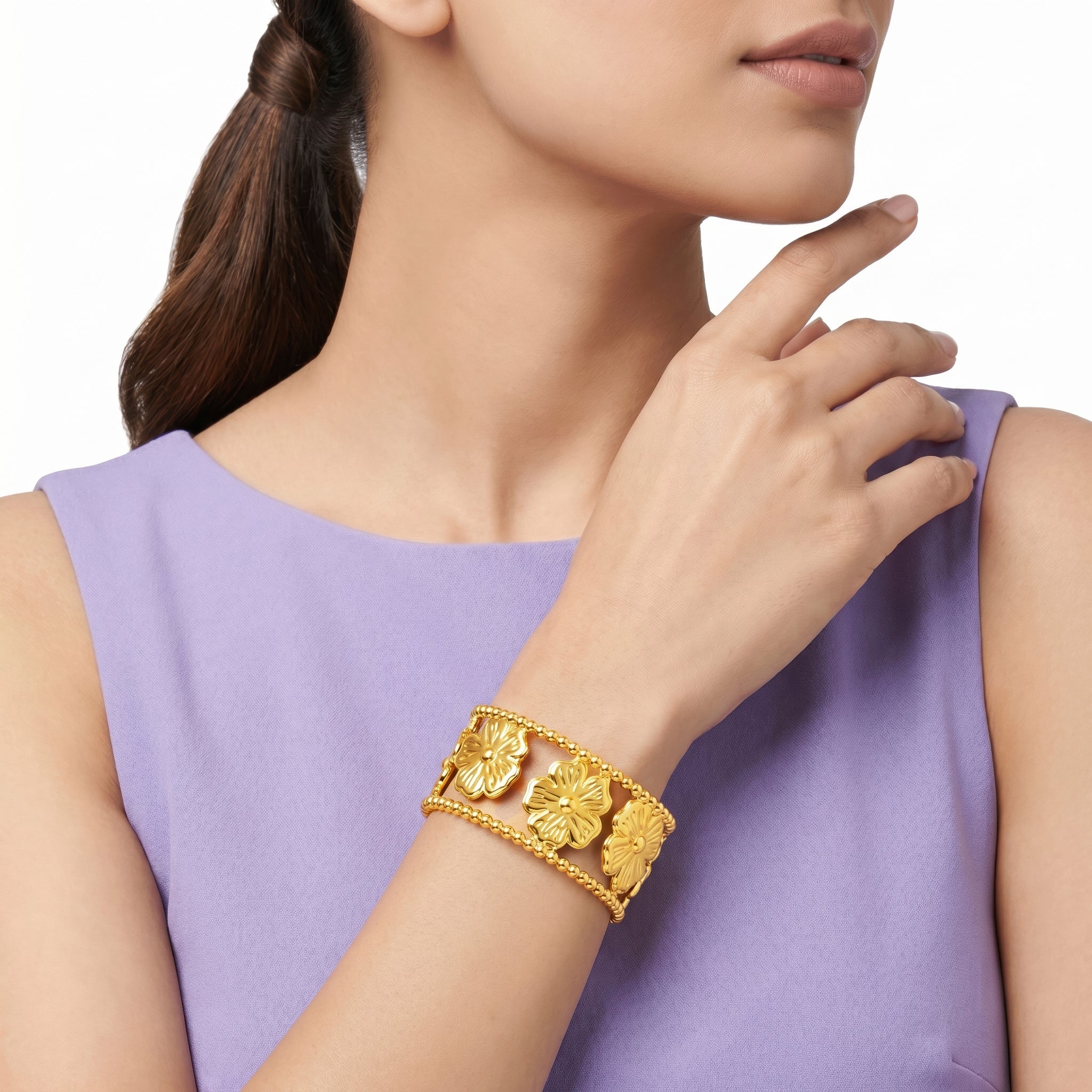 PRAO Bracelet Anti-Tarnish Floral Openwork Cuff (Adjustable Size) - Image 3