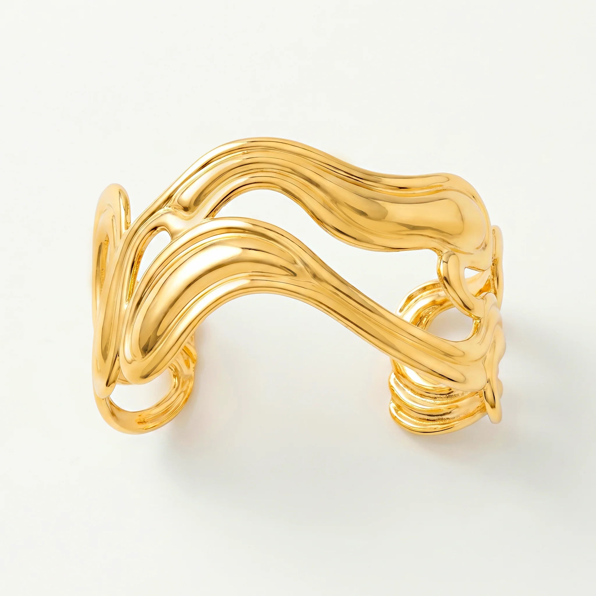 PRAO Bracelet Anti-Tarnish Sculptural Wave Cuff (Adjustable Size) - Image 4