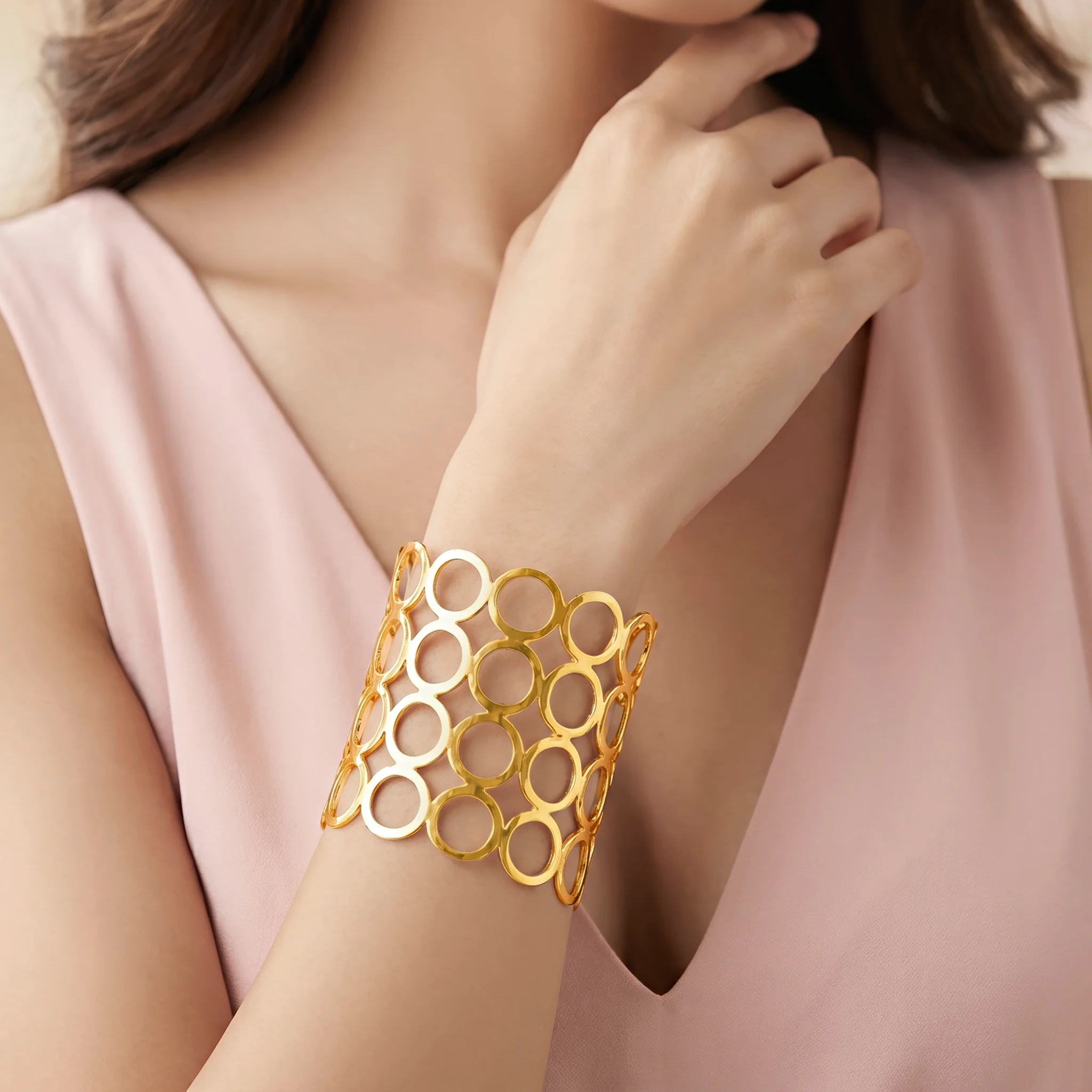 PRAO Bracelet Anti-Tarnish Open Circle Statement Cuff (Adjustable Size) - Image 2
