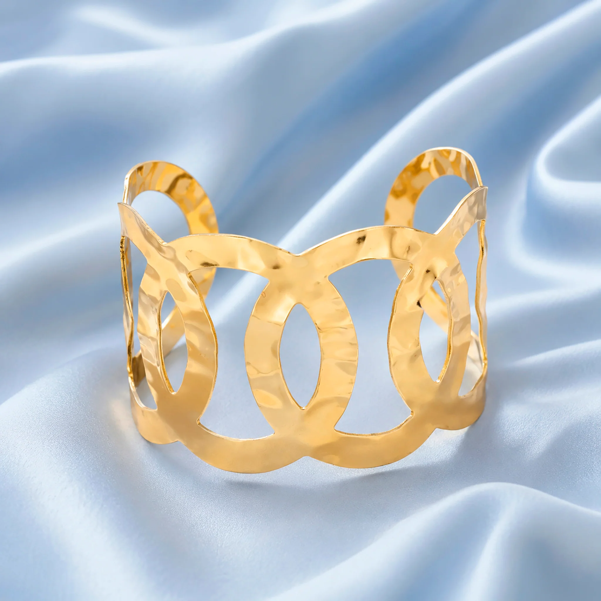 PRAO Bracelet Anti-Tarnish Hammered Oval Link Cuff (Adjustable Size) - Image 5