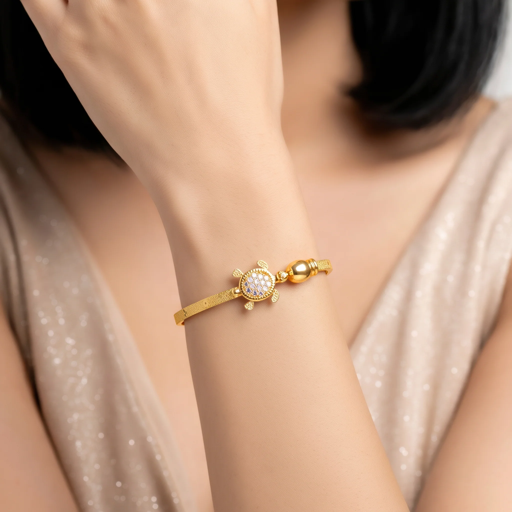 PRAO Bracelet Anti-Tarnish Turtle Crystal Bangle (Adjustable Size) - Image 2