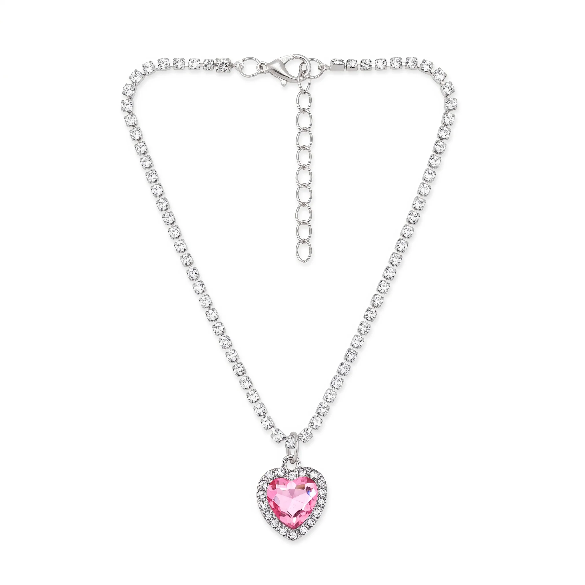 PRAO Necklace Anti-Tarnish Pink Heart Tennis Chain - Image 3
