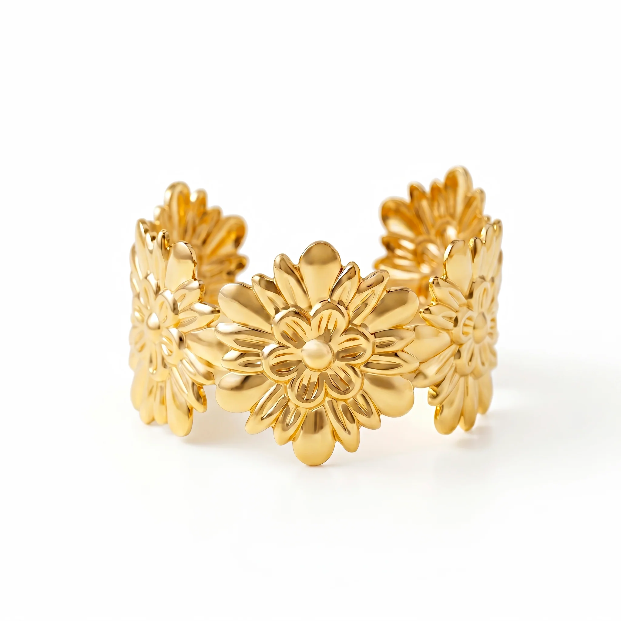 PRAO Bracelet Anti-Tarnish Sculpted Floral Cuff (Adjustable Size) - Image 3