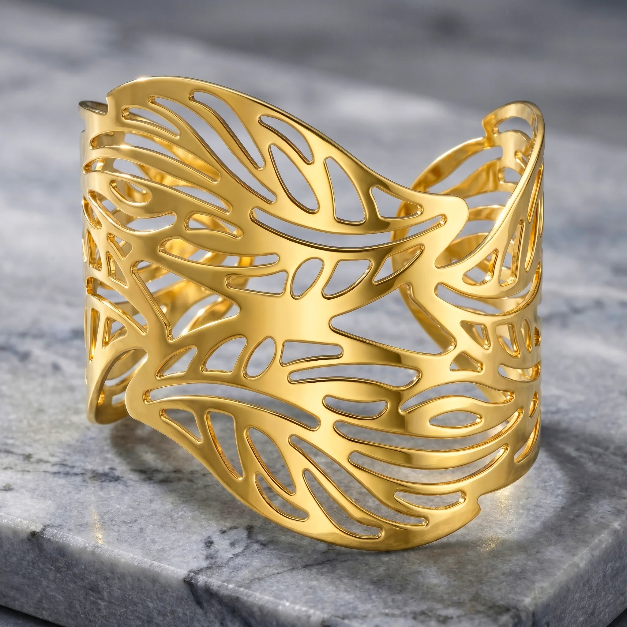 PRAO Bracelet Anti-Tarnish Botanical Cutout Cuff (Adjustable Size) - Image 4