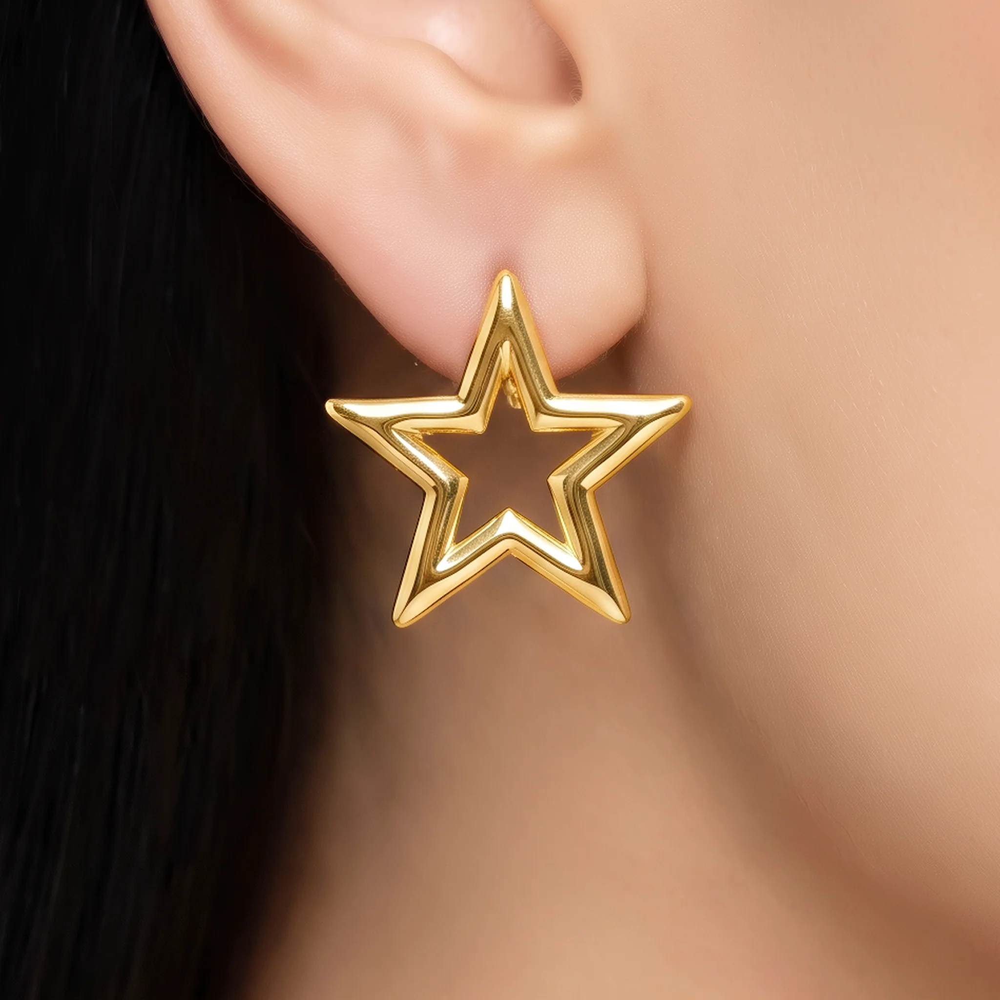 PRAO Earrings Anti-Tarnish Open Star Statement - Image 2