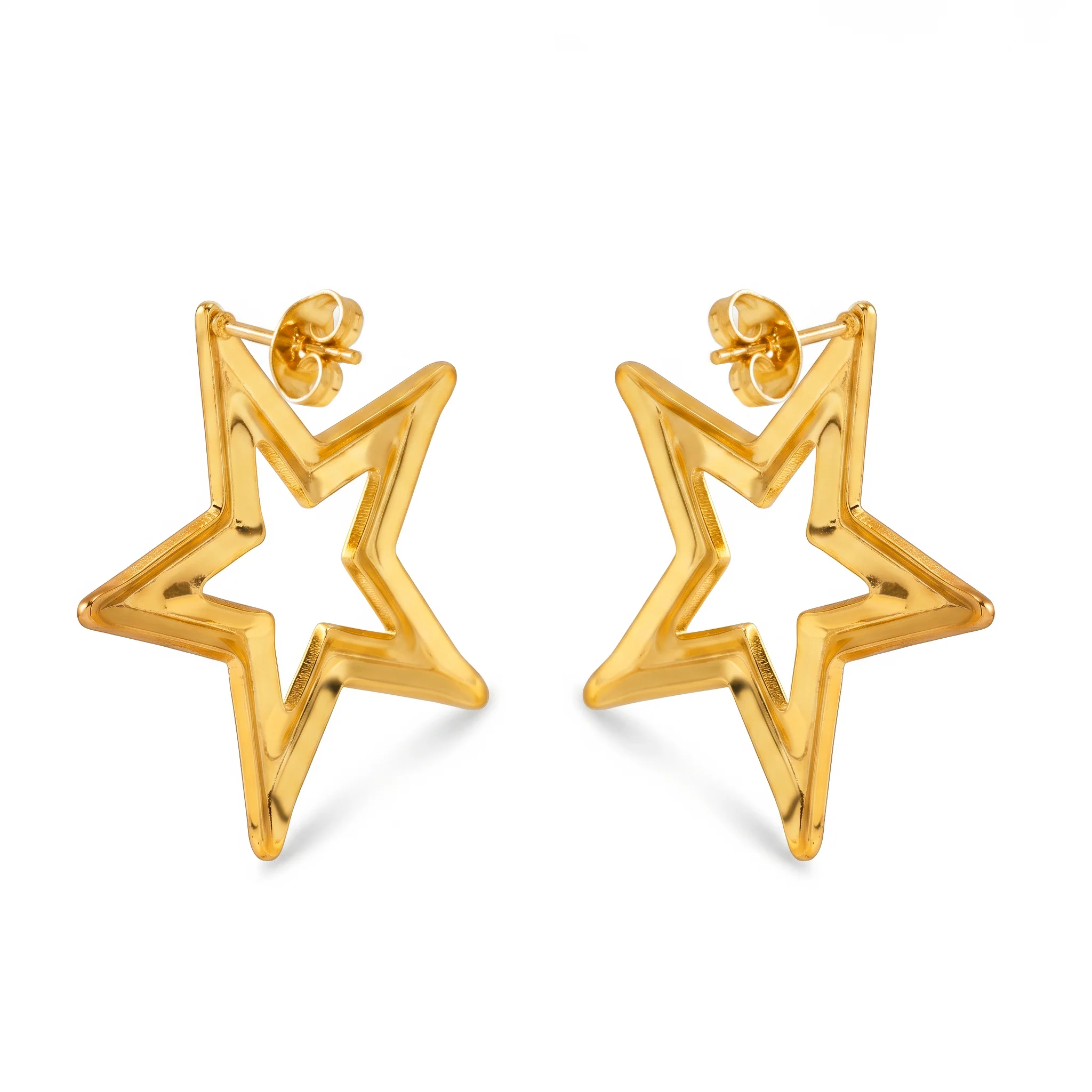 PRAO Earrings Anti-Tarnish Open Star Statement - Image 5