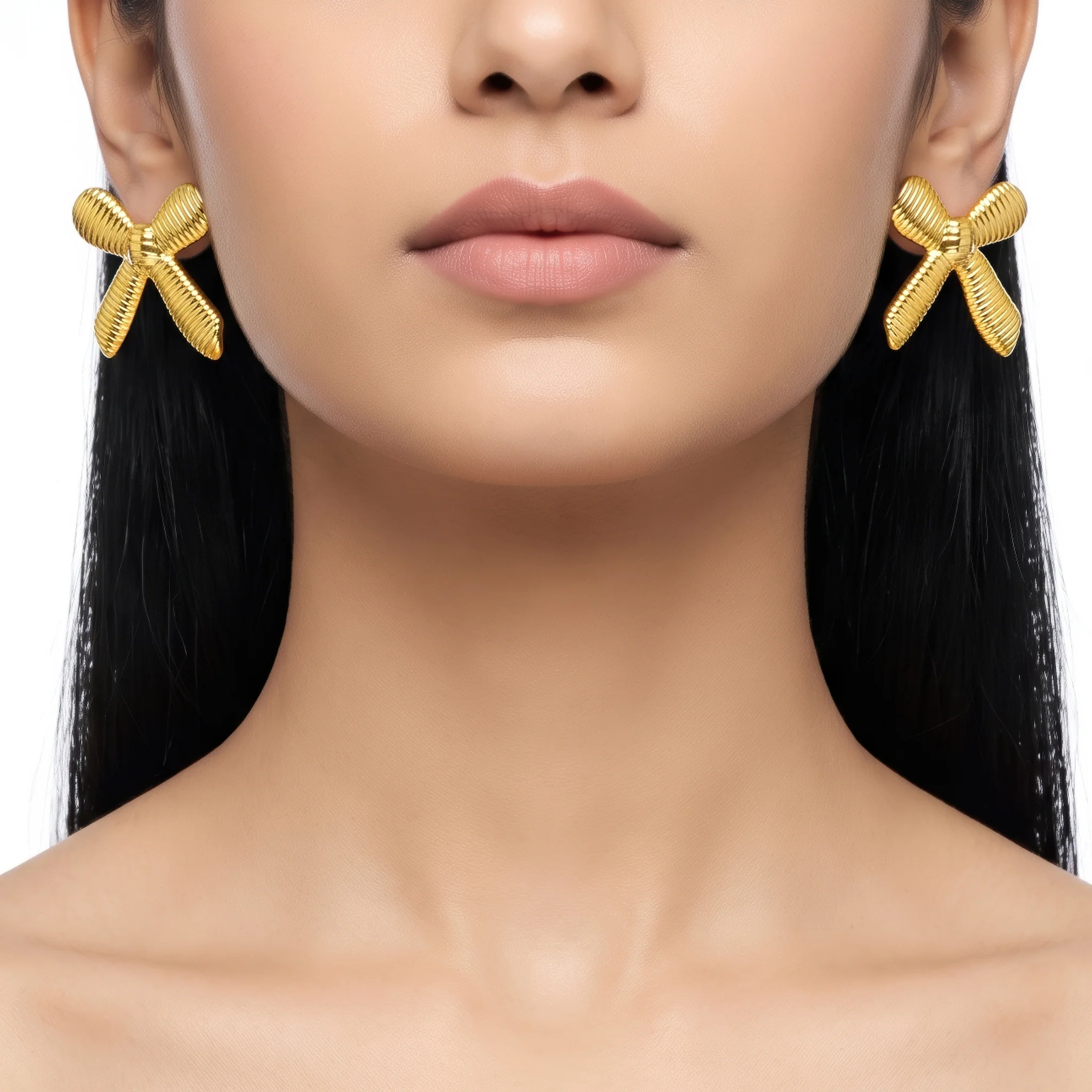 PRAO Earrings Anti-Tarnish Textured Bow Statement - Image 2