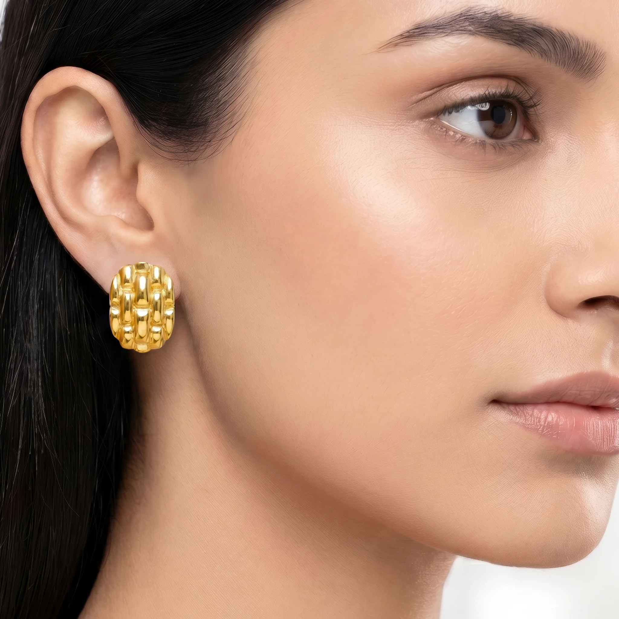 PRAO Earrings Anti-Tarnish Textured Lattice Statement - Image 3