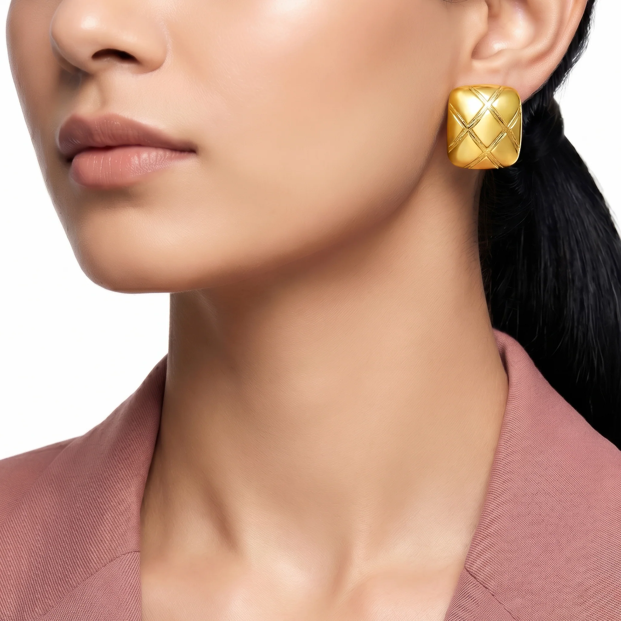PRAO Earrings Anti-Tarnish Geometric Lattice - Image 2