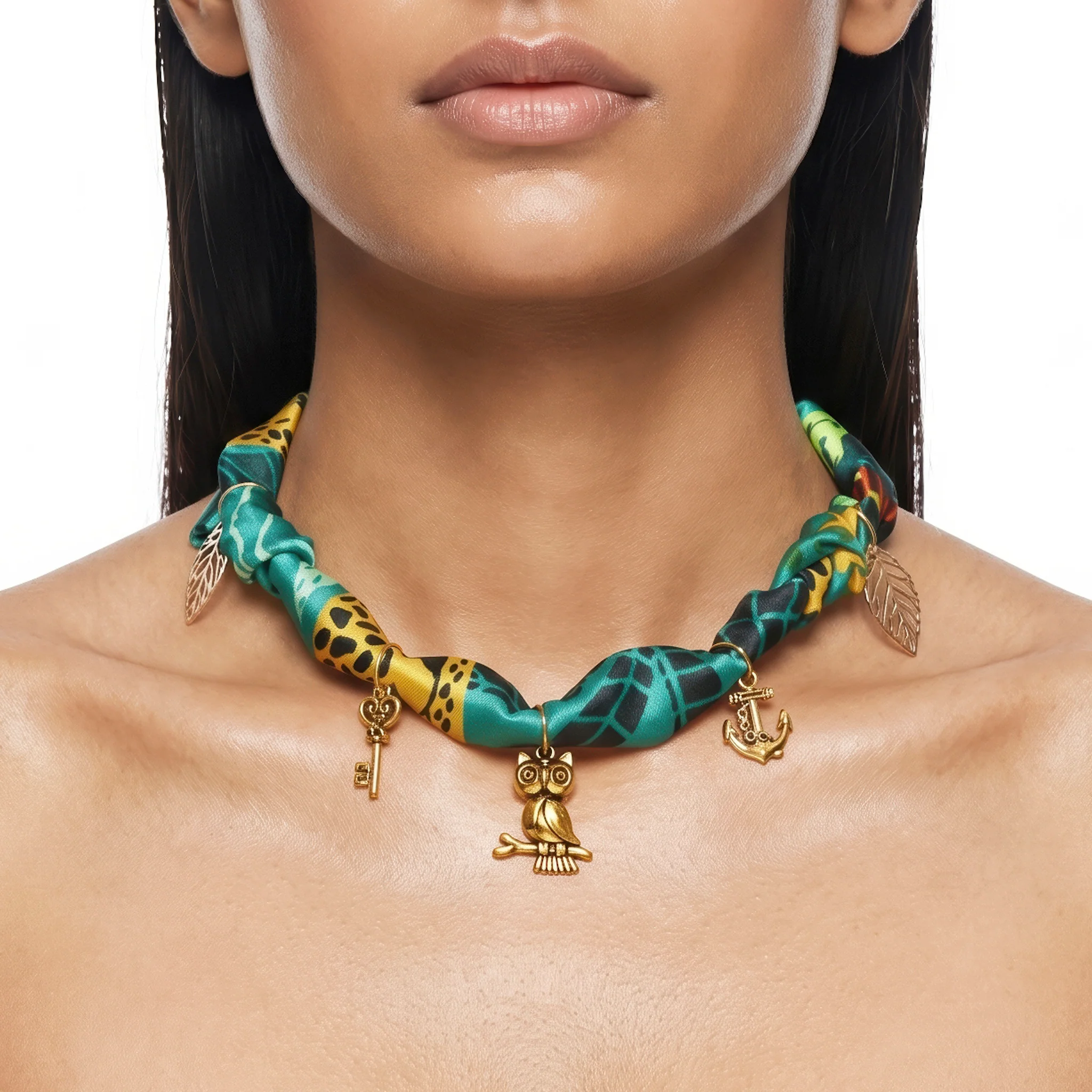 PRAO Necklace Anti-Tarnish Owl Anchor Charm Fabric
