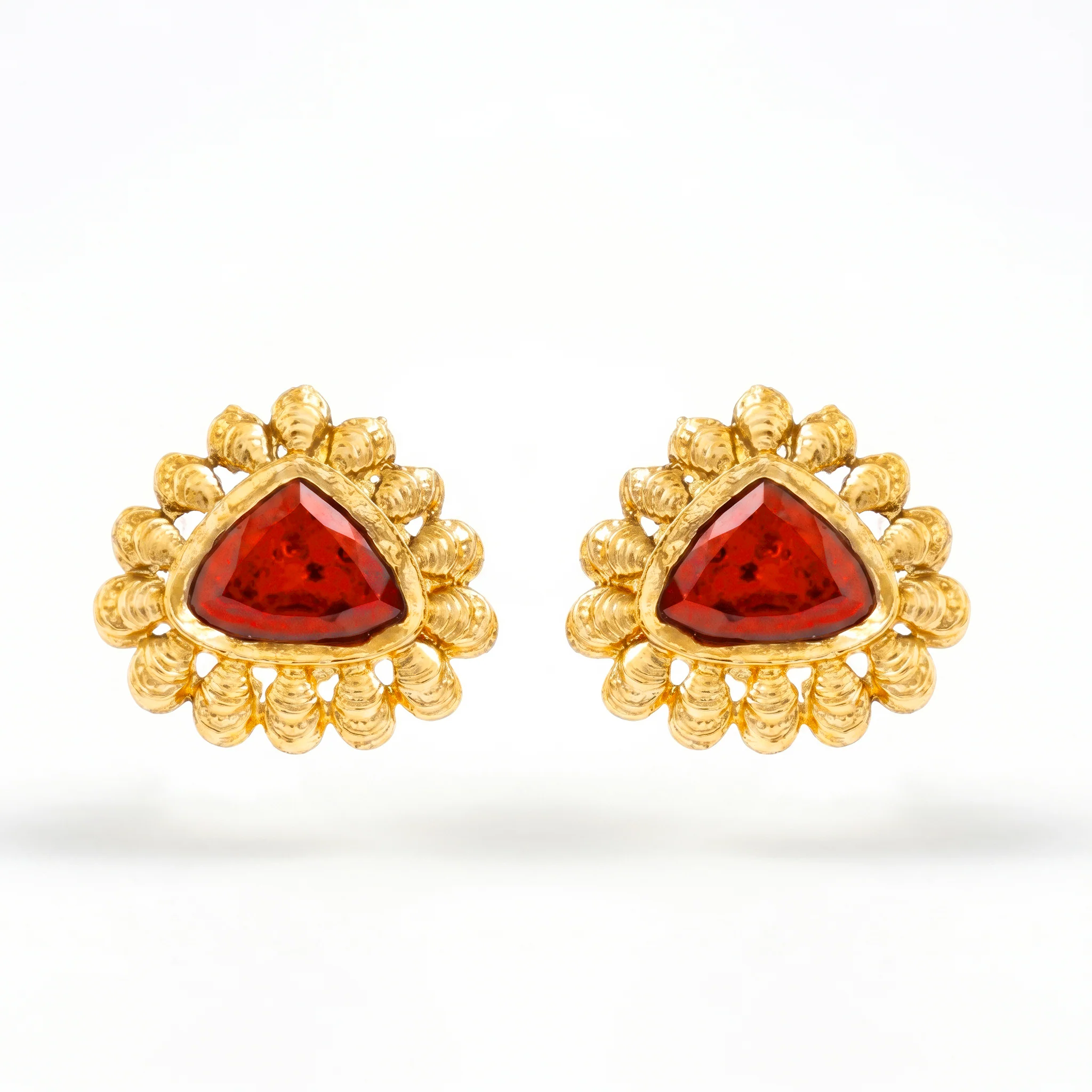 PRAO Earrings Anti-Tarnish Dark Red Triangular Stone Studs