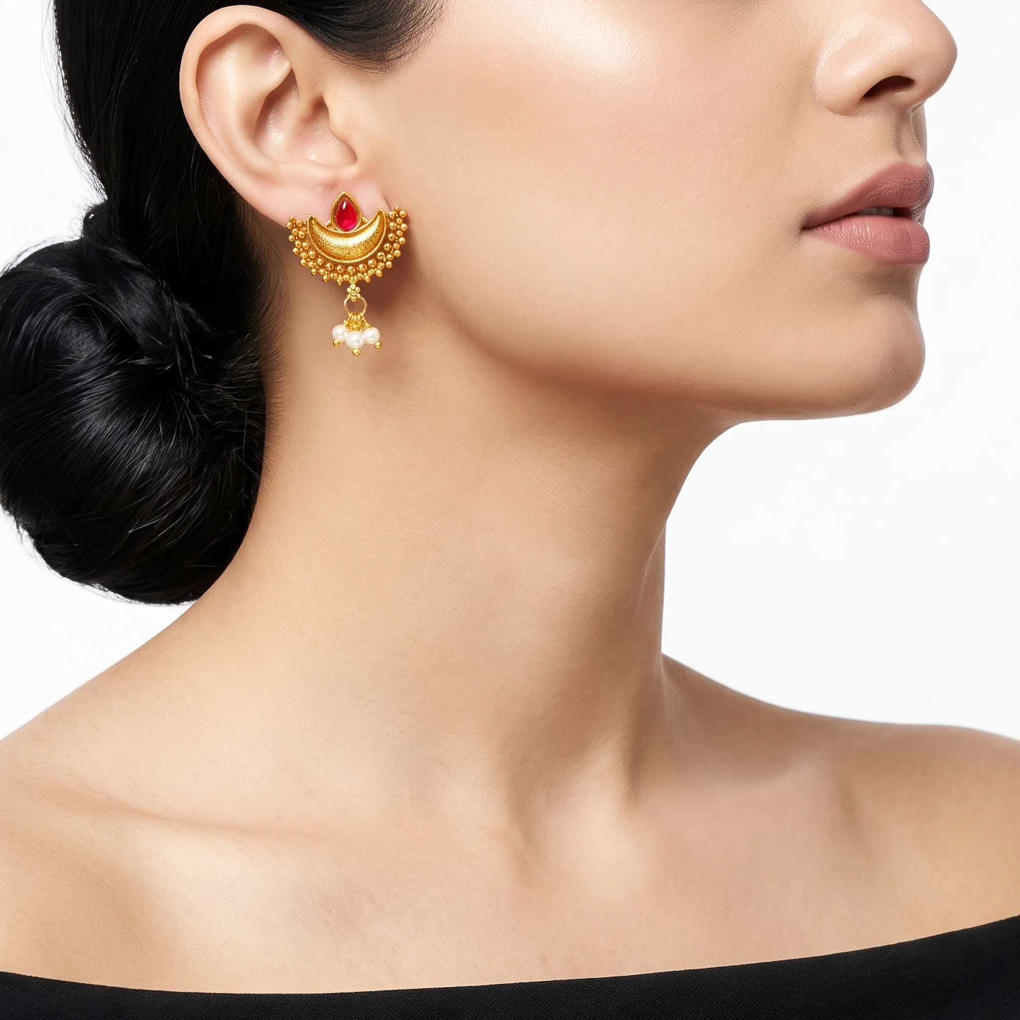 PRAO Earrings Anti-Tarnish Crescent Moon Studs - Image 3