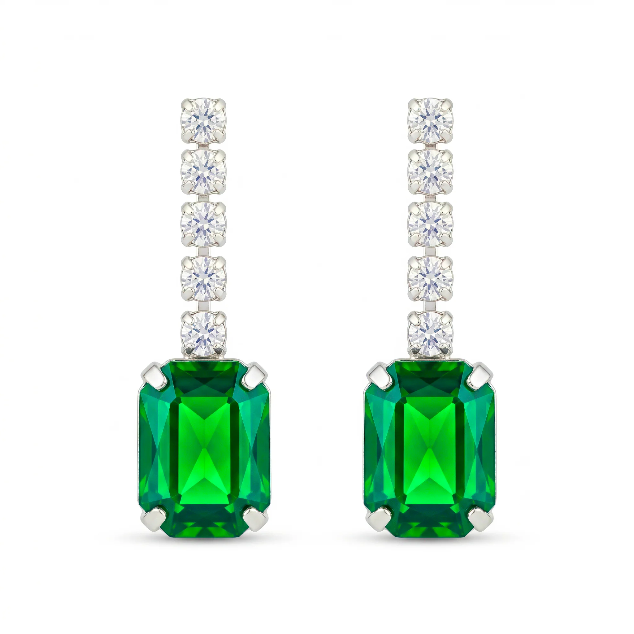 PRAO Earrings Anti-Tarnish Emerald Rectangular Crystal Dangles - Image 3