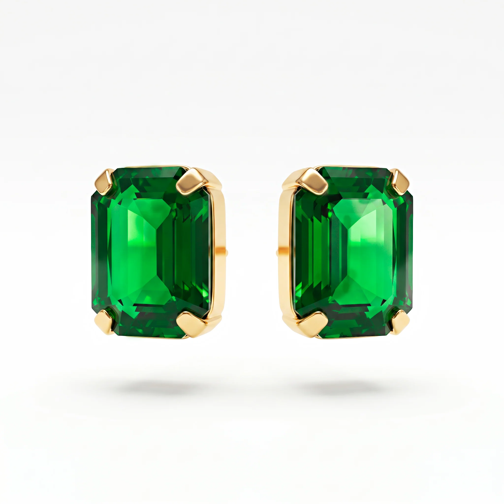 PRAO Earrings Anti-Tarnish Emerald Rectangle Crystal Studs - Image 2