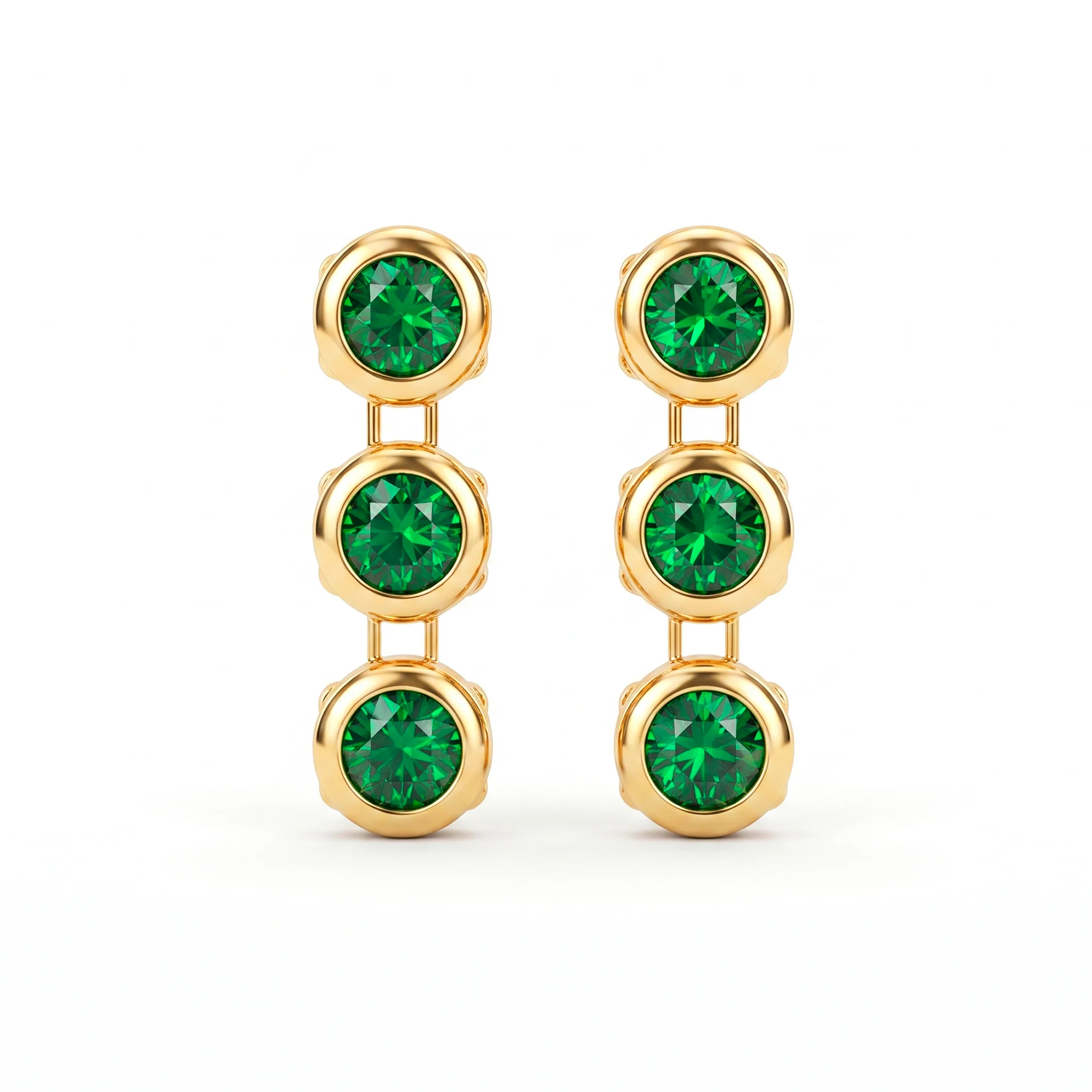 PRAO Earrings Anti-Tarnish Triple-Drop Emerald Green Crystal