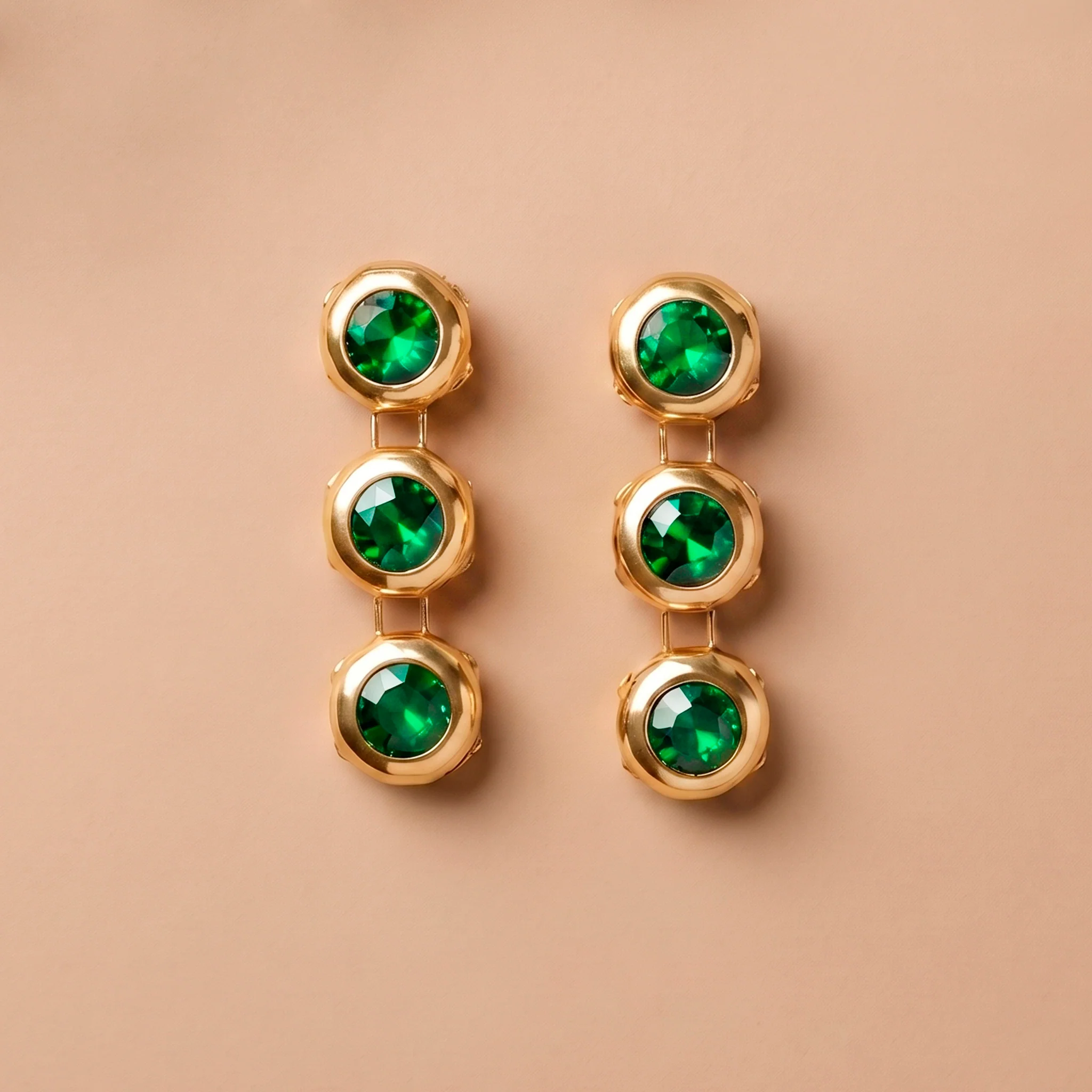 PRAO Earrings Anti-Tarnish Triple-Drop Emerald Green Crystal - Image 4