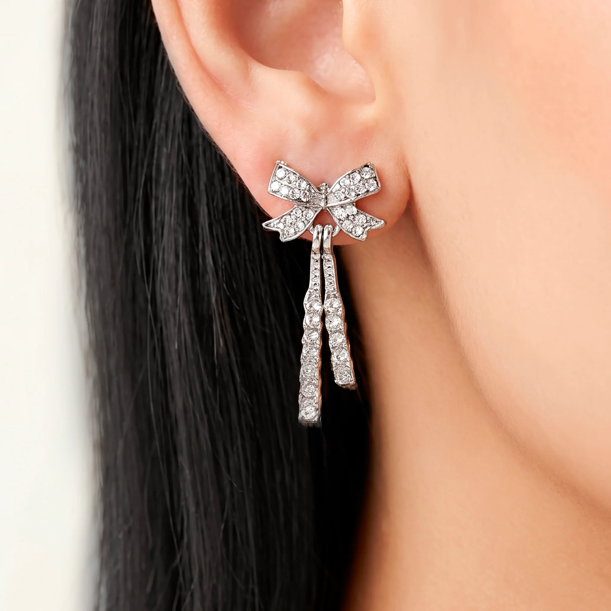 PRAO Earrings Anti-Tarnish Bow Crystal Dangles - Image 2