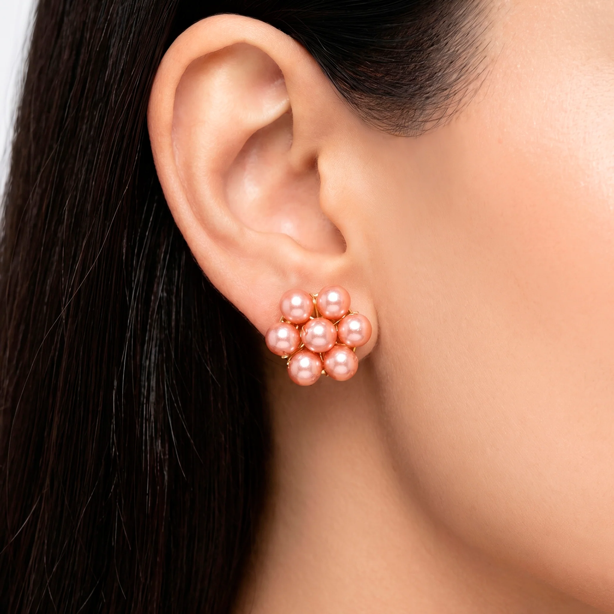 PRAO Earrings Anti-Tarnish Floral Pink Pearl Studs - Image 2