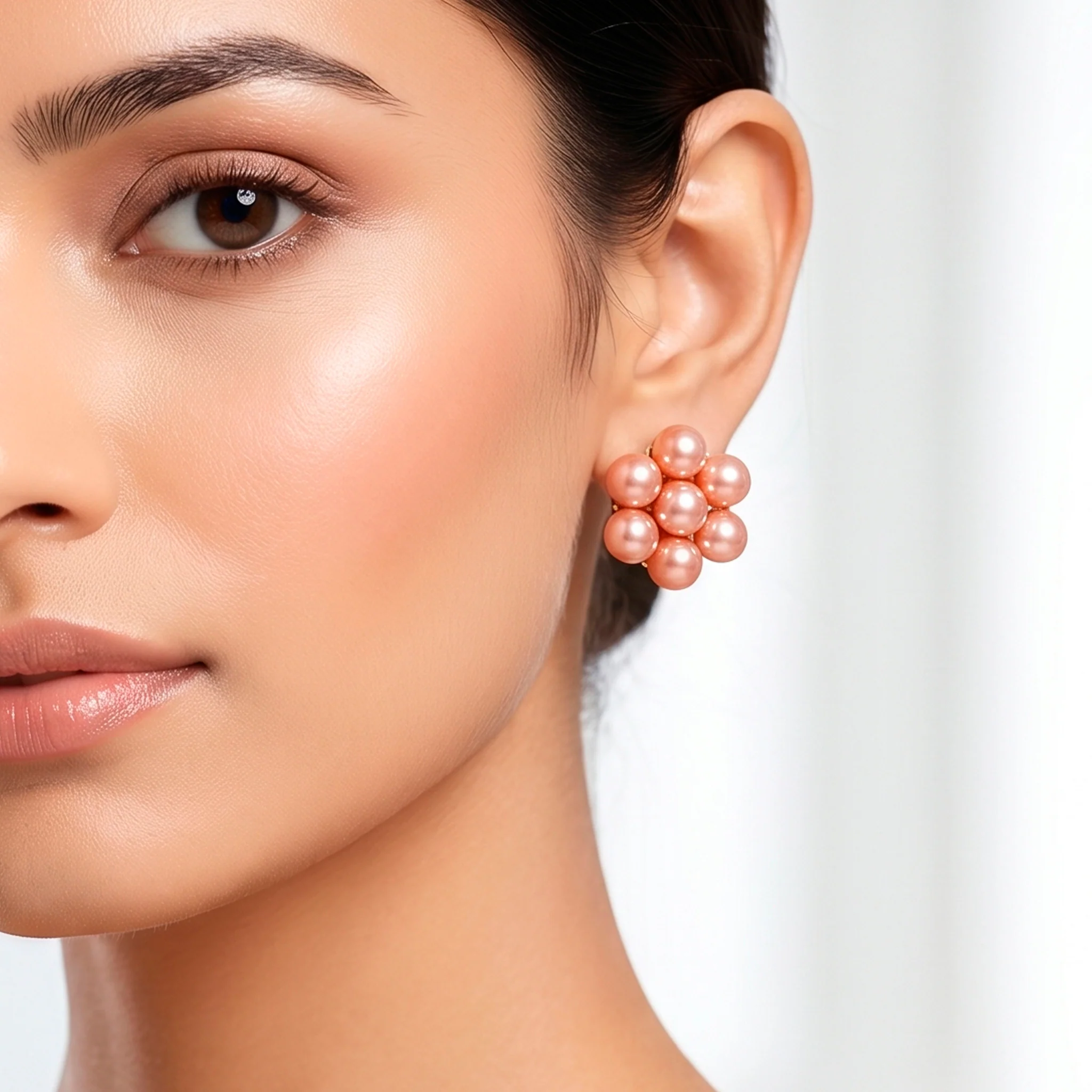 PRAO Earrings Anti-Tarnish Floral Pink Pearl Studs - Image 3