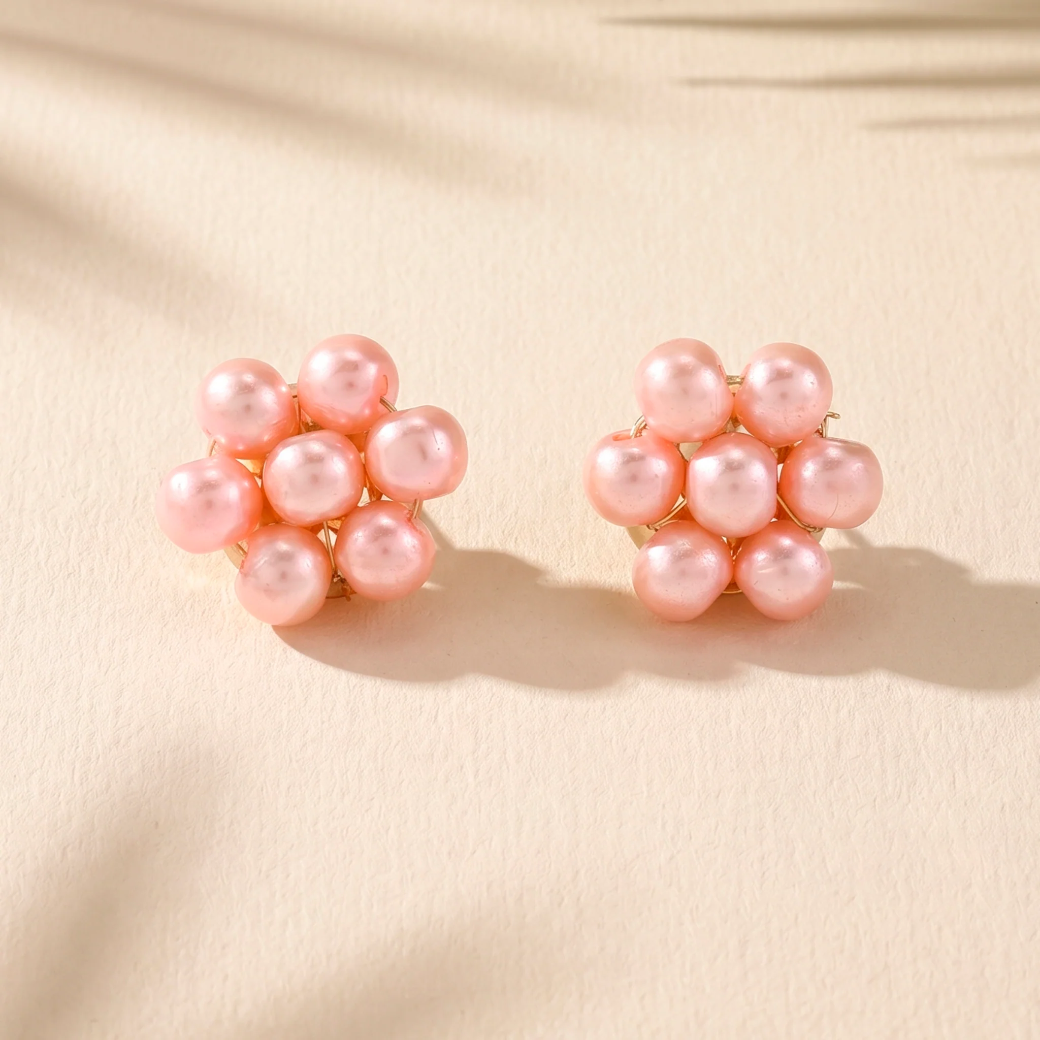 PRAO Earrings Anti-Tarnish Floral Pink Pearl Studs - Image 4