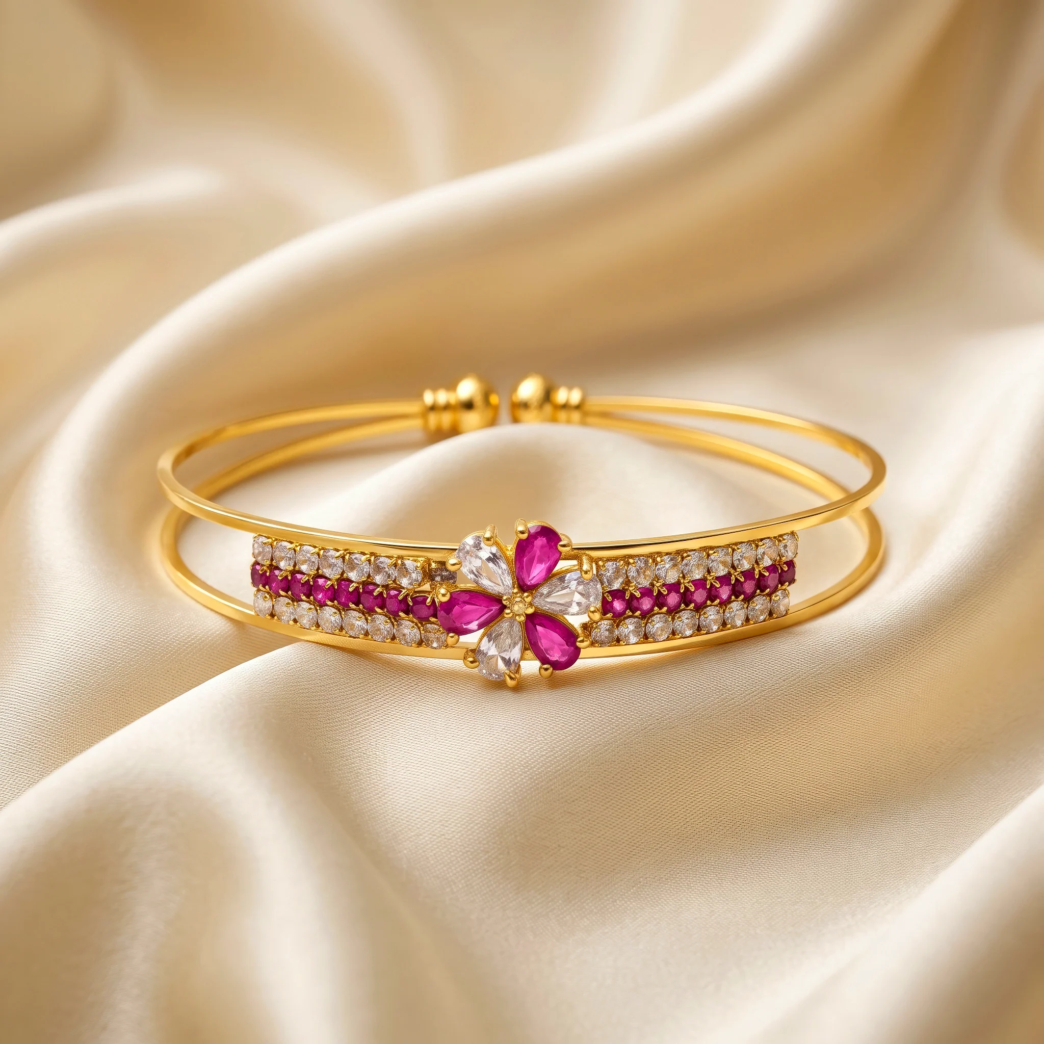 PRAO Bracelet Anti-Tarnish Floral Crystal Bangle (Adjustable Size) - Image 4
