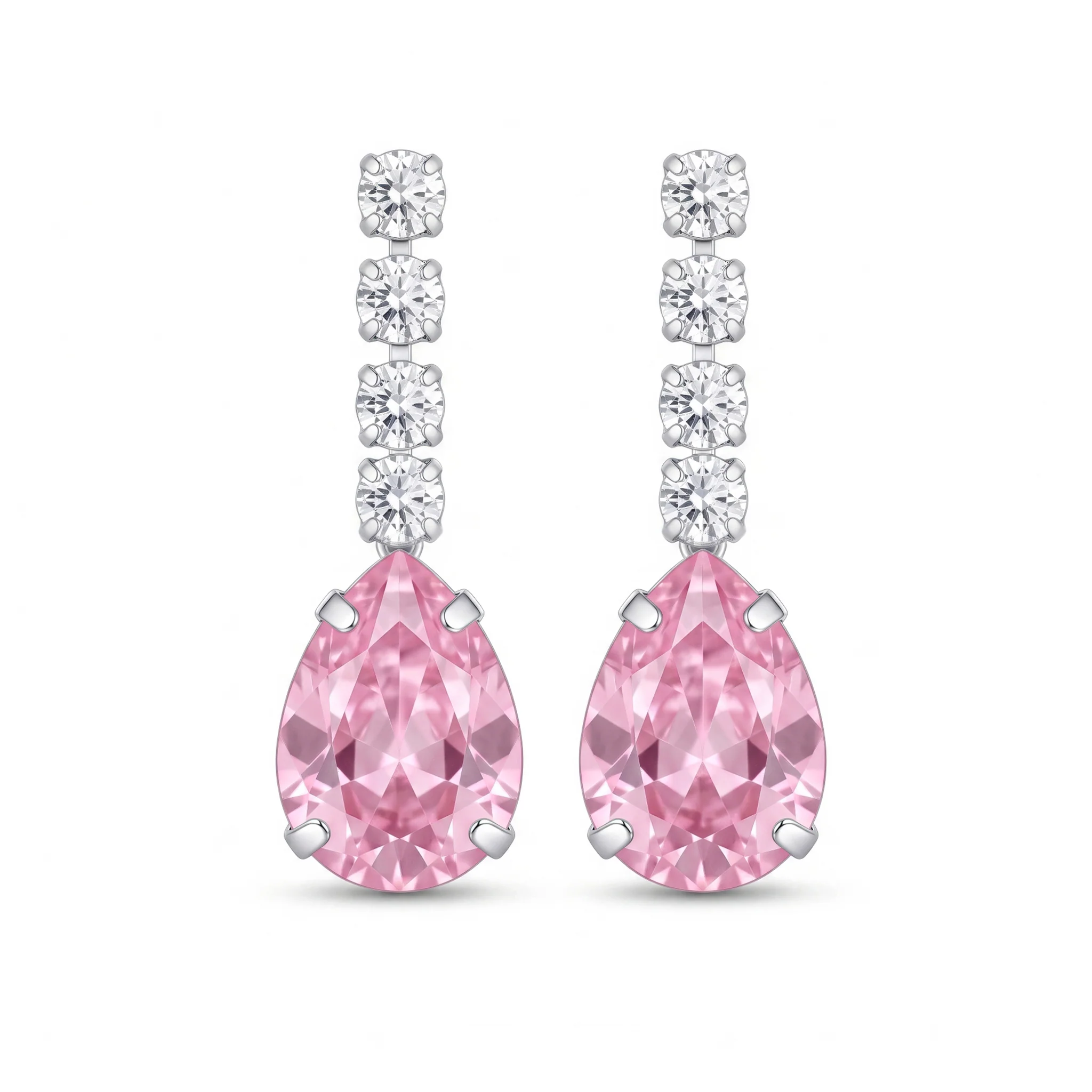 PRAO Earrings Anti-Tarnish Pink Crystal Dangles